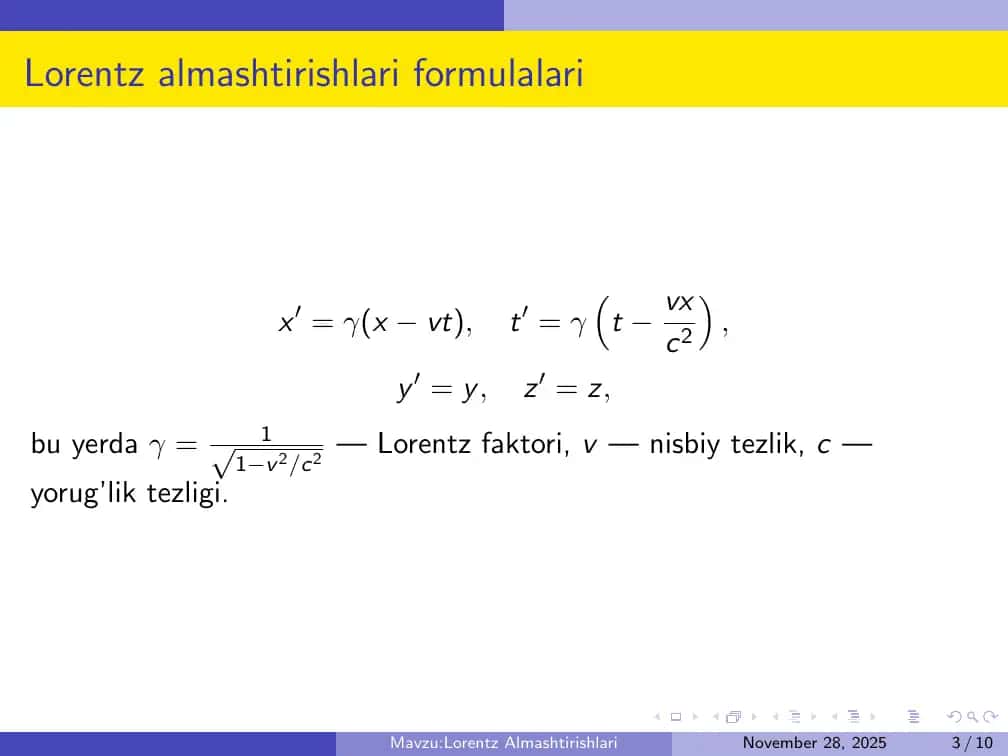 Lorentz Almashtirishlari 3
