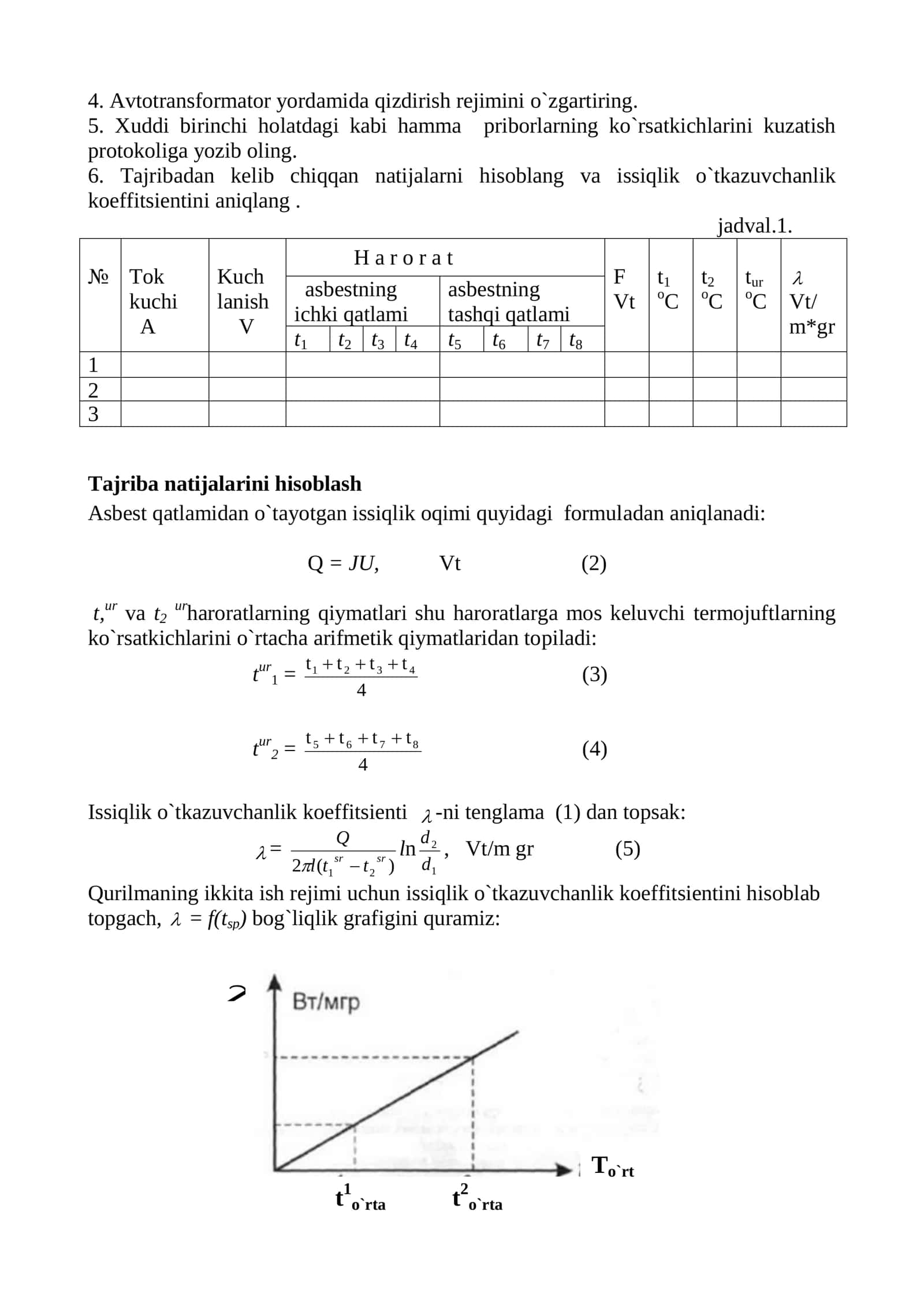 «Issiqlikni izolyatsiyalash materiallarining issiqlik o`tkazuvchanlik koeffitsientini aniqlash» 3