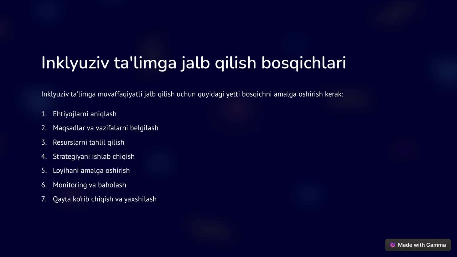 Inklyuziv ta'limga jalb qilish bosqichlari 3