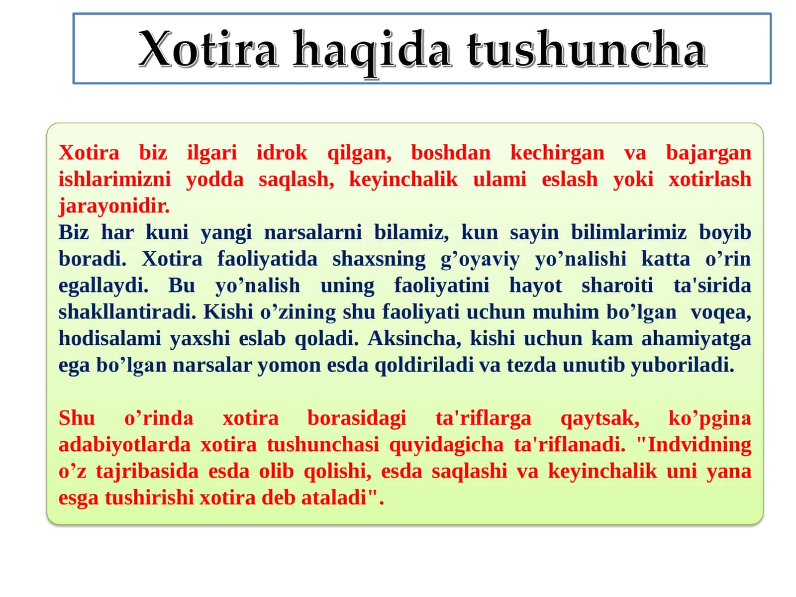 Xotira haqida umumiy tasavvurlar 3