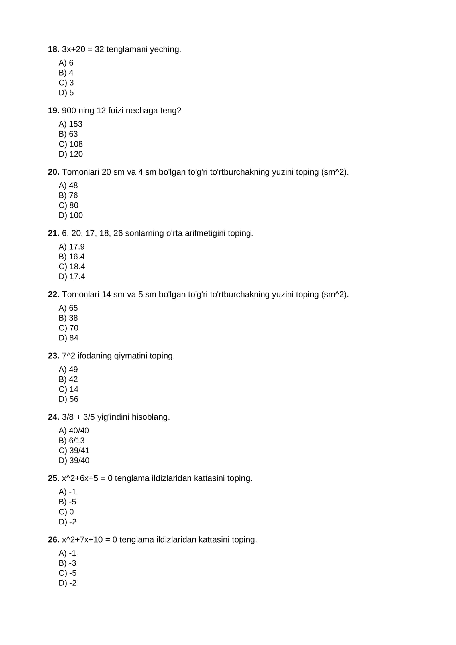 DTM uchun qiyinlashtirilgan test to'plami 3