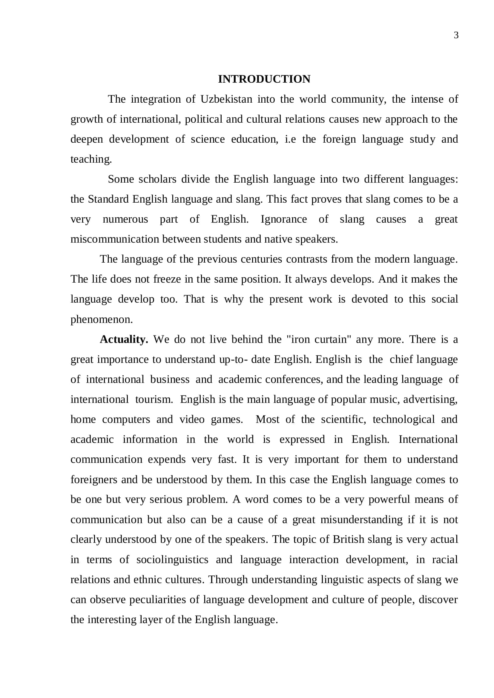 QUALIFICATION PAPER on “THE USAGE OF SLANG IN MODERN ENGLISH” 3
