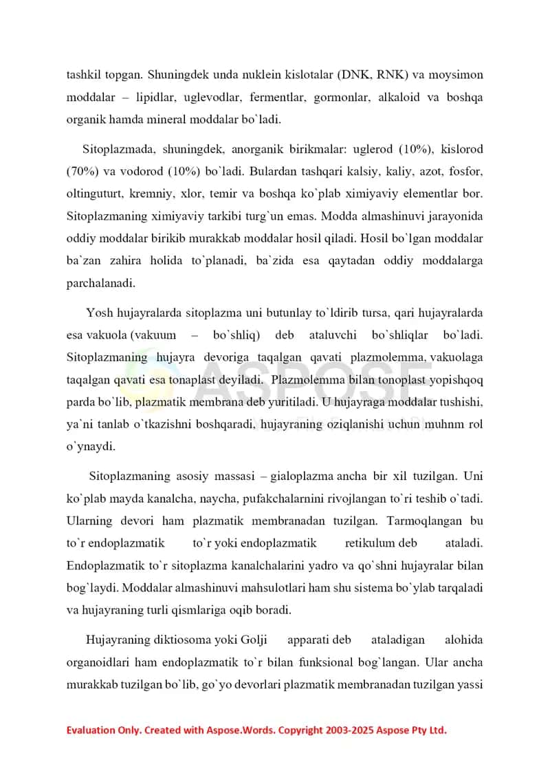 Hujayra va uning tuzilishi 3