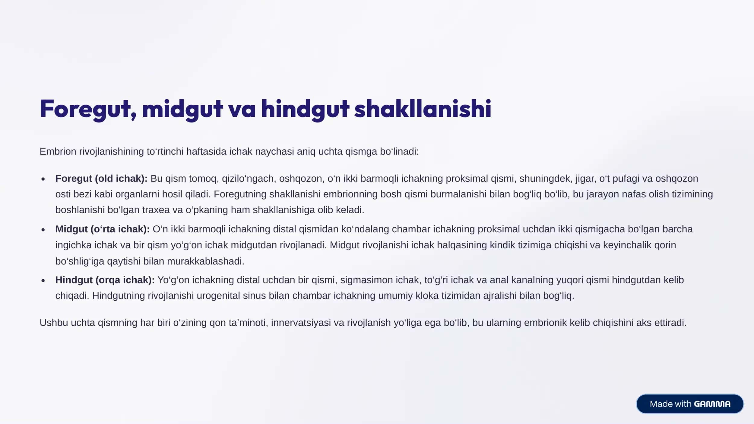 Hazm qilish tizimi embriologiyasi 3