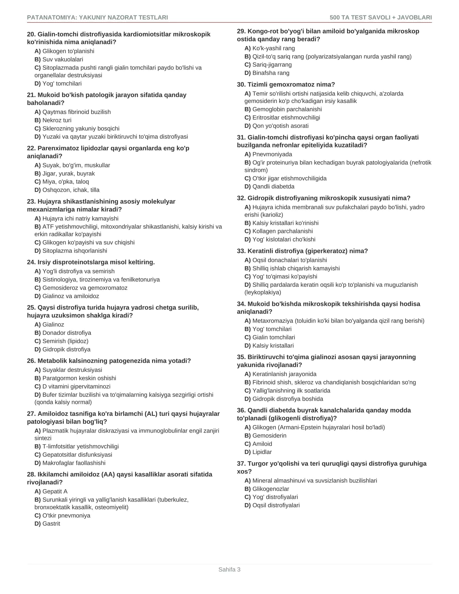 Patanatomiya — yakuniy nazorat uchun 500 ta test savoli + javoblari 3