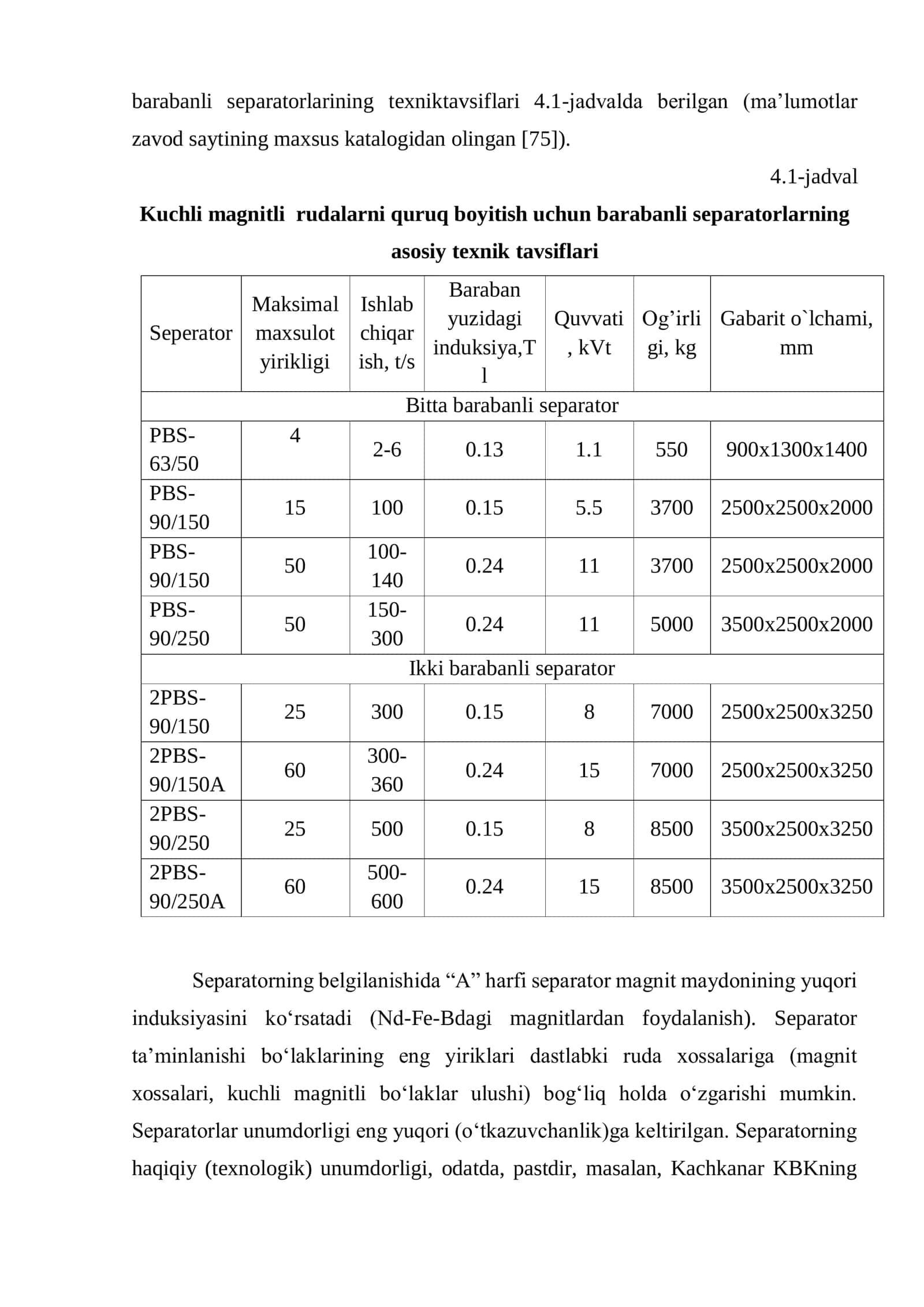 Kuchli magnit xossasiga ega rudalarni quruq usulda kuchsiz  magnit saralagichlarda boyitish 3
