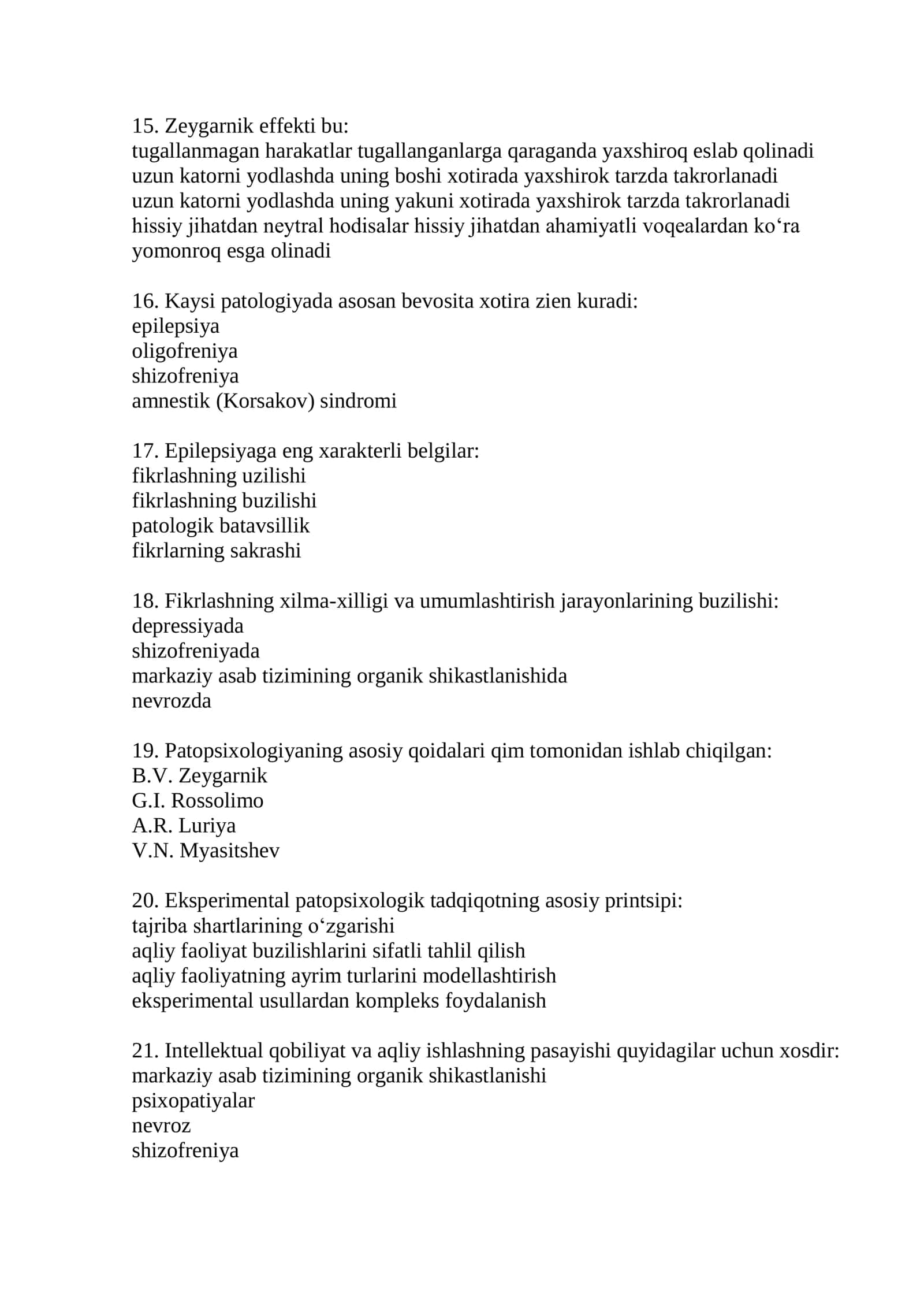 Tibbiy psixologiya test savollari 2026 3