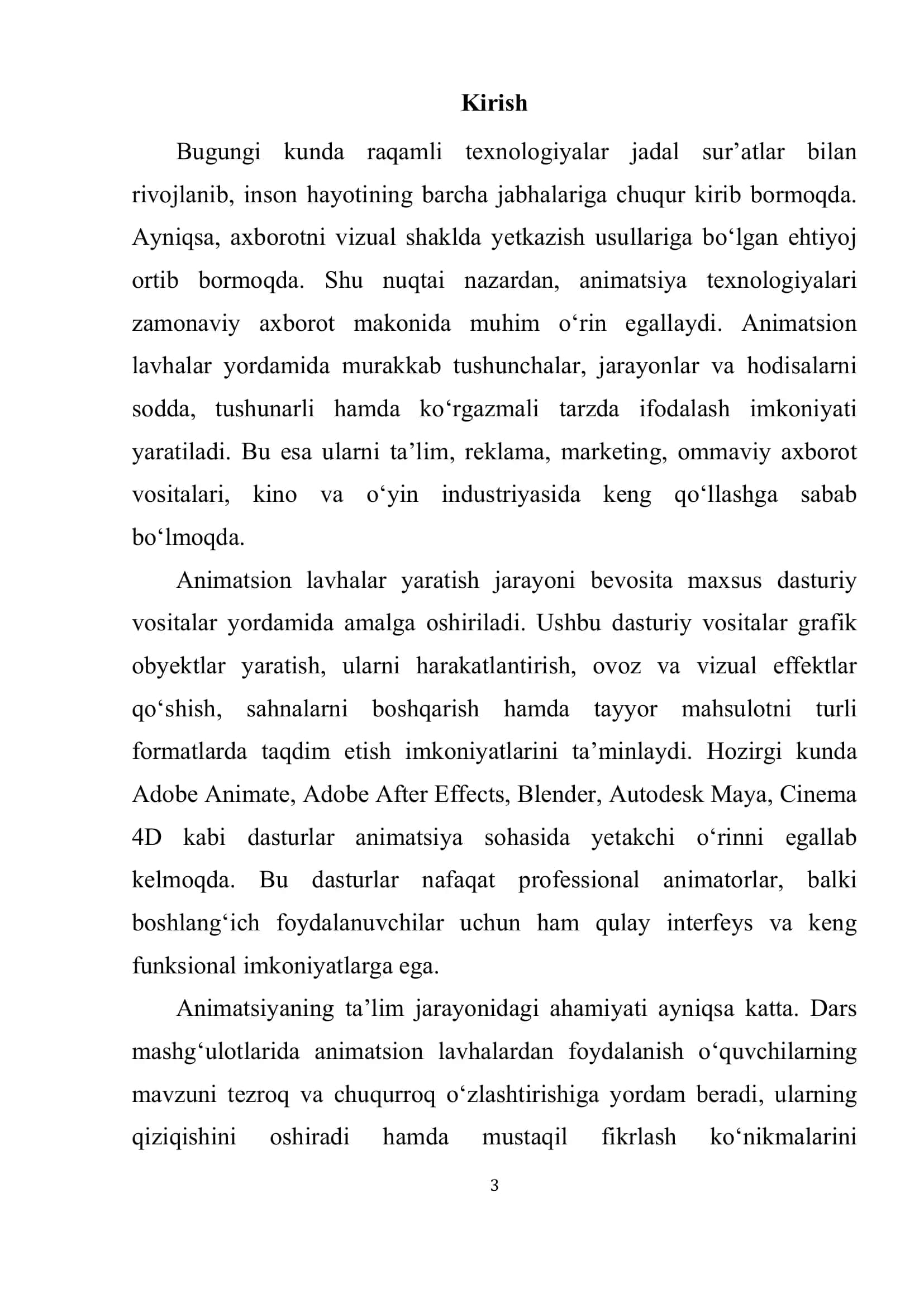 Animatsion lavhalar yaratish dasturiy vositalari imkoniyatlari 3