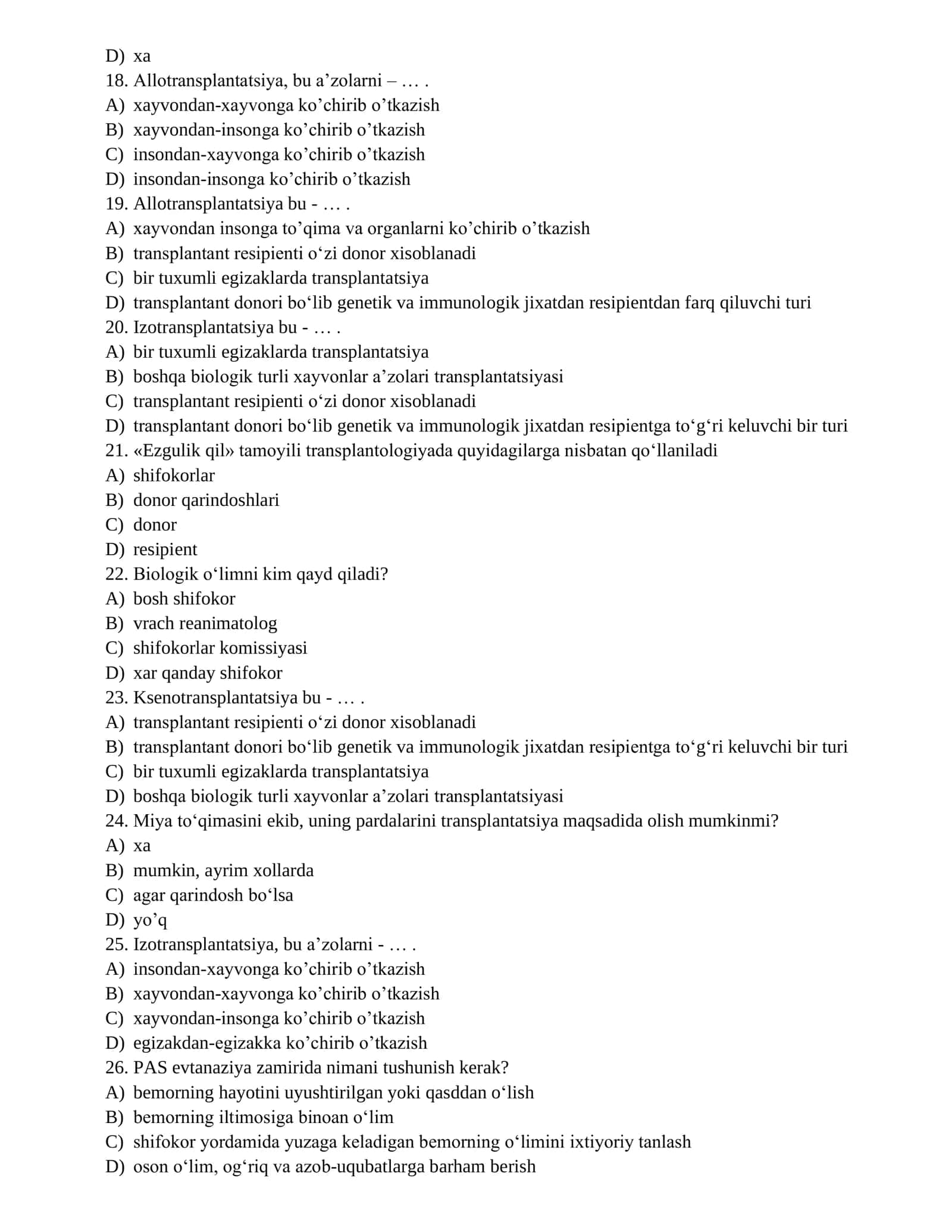 Bioetika Test Savollari 3