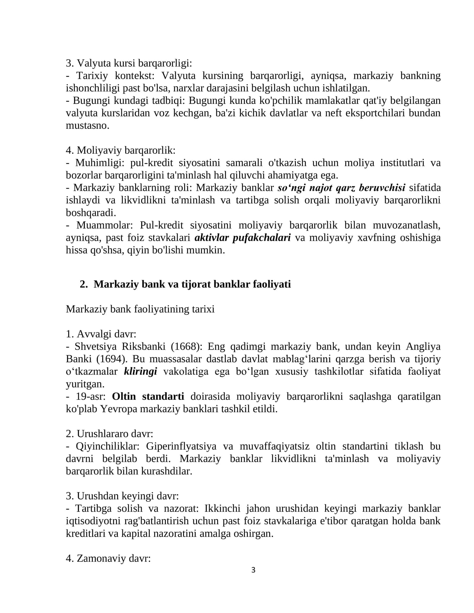 Pul-kredit siyosati (Monetar siyosat). Molyaviy barqarorlik 3