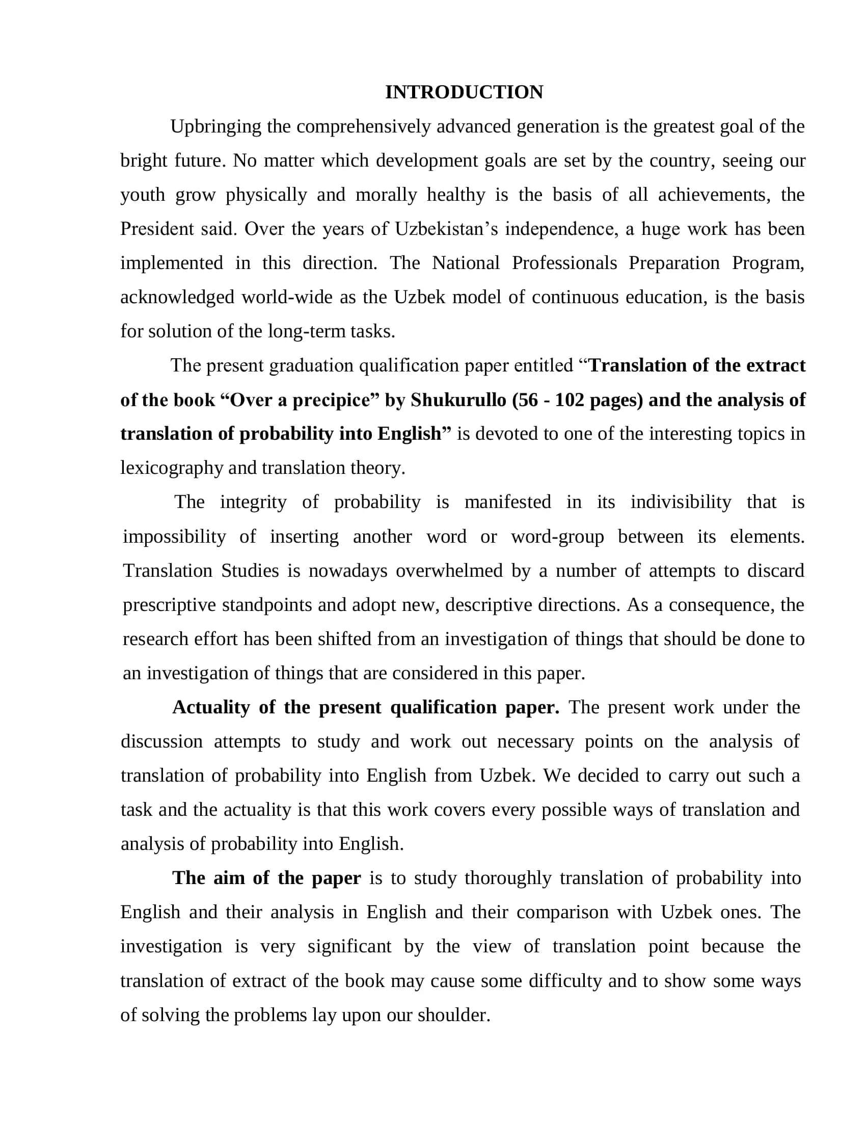 Translation of the extract of the book “OVER A PRECIPICE” by Shukurullo 3