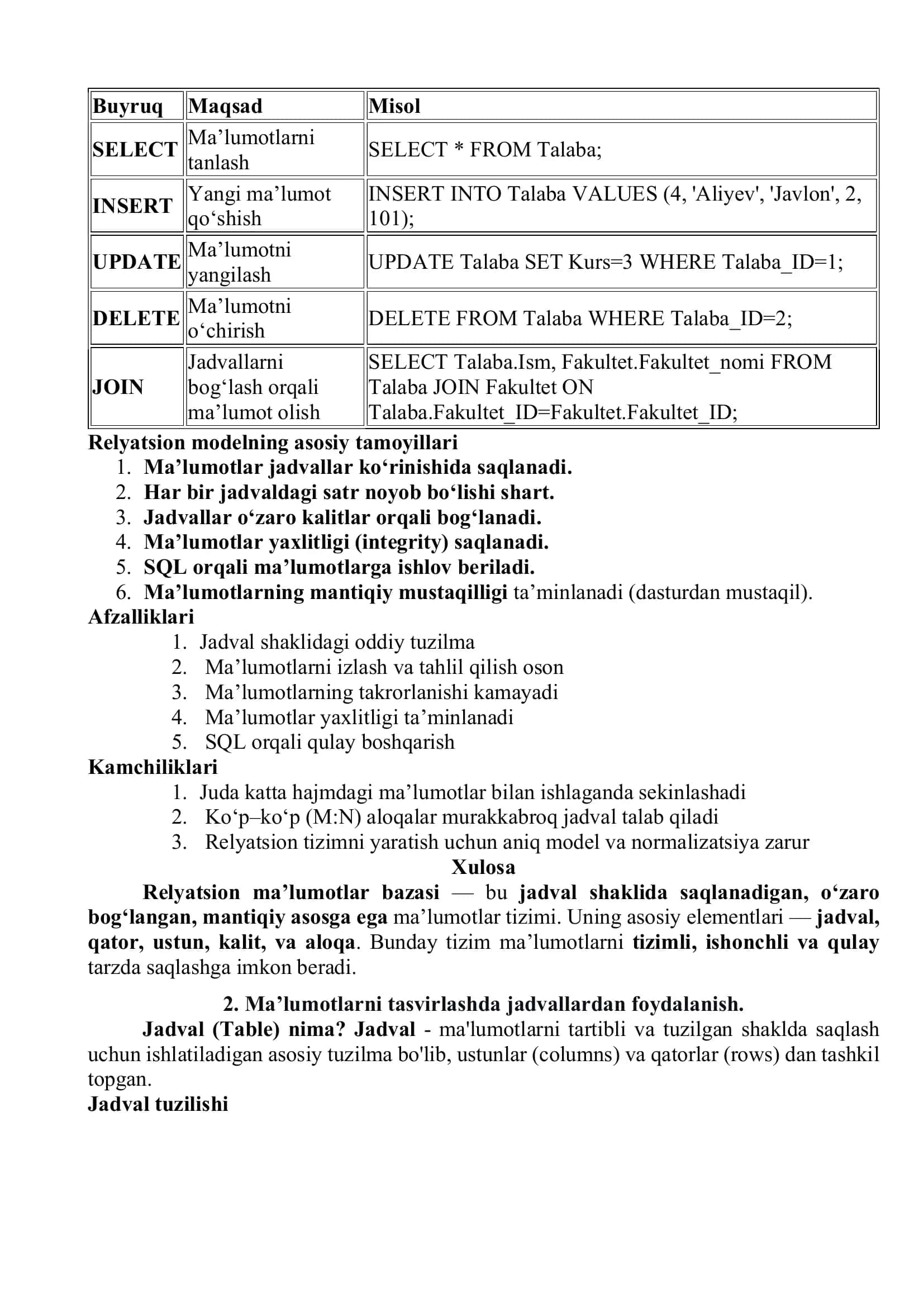Relyatsion ma’lumotlar bazasi 3