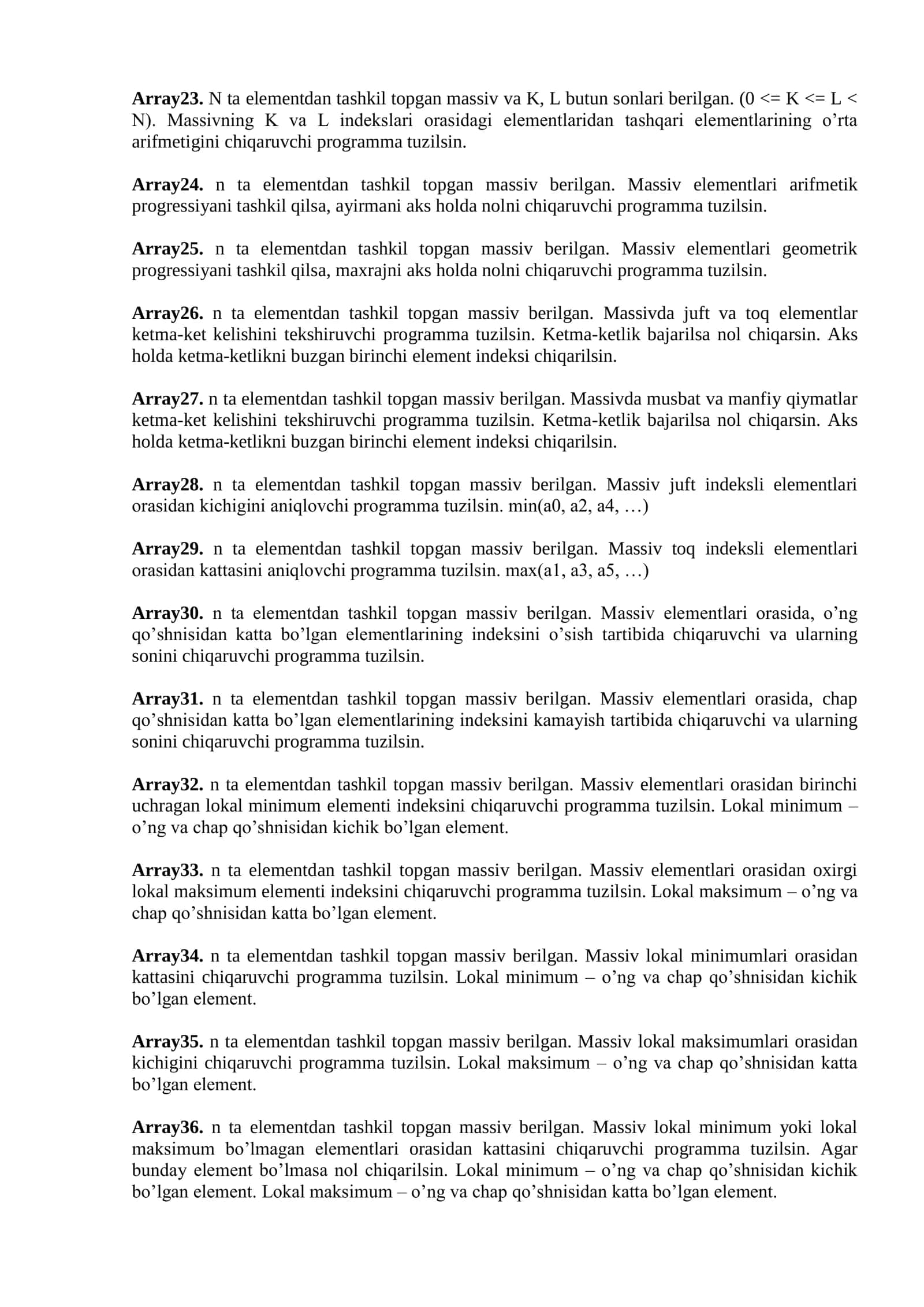 Bir o'lchamli massivlar bilan ishlash 3