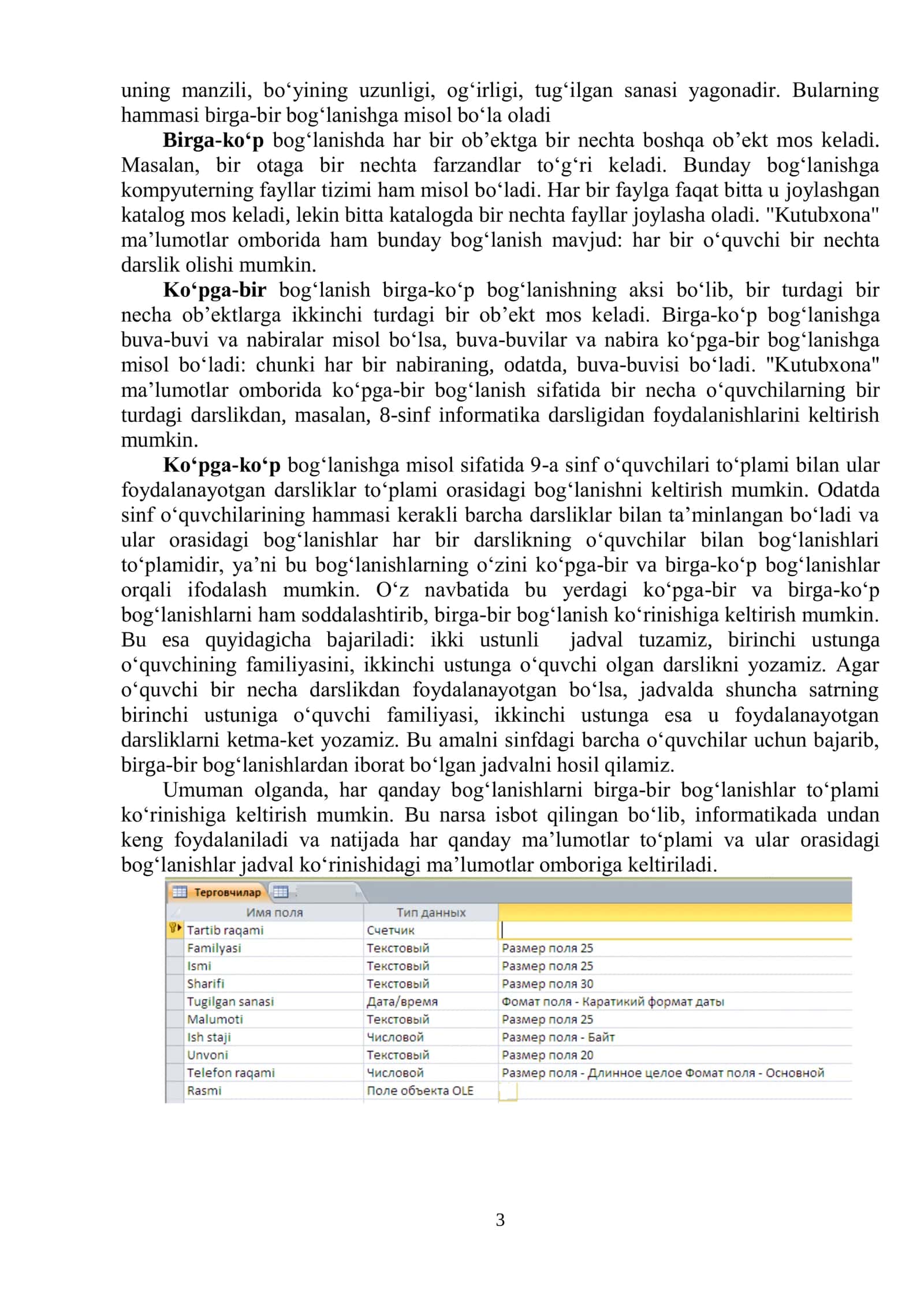 Ms Access 2010 da jadvallarni o‘zaro bog‘lash 3