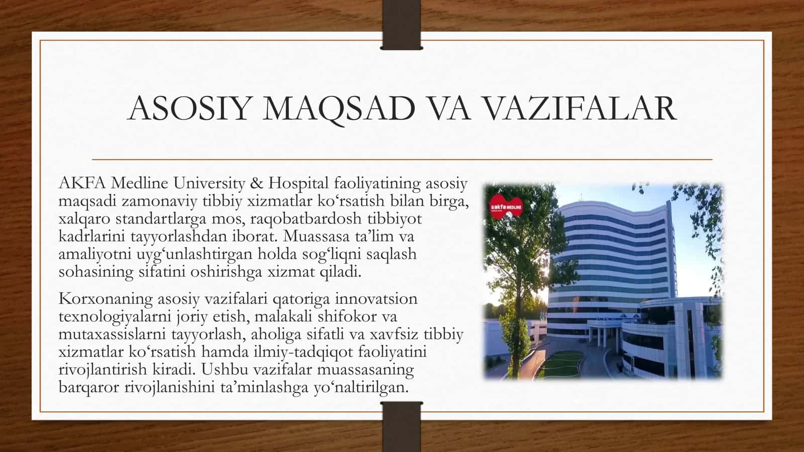 AKFA Medline University & Hospital Tahlili slayd 3