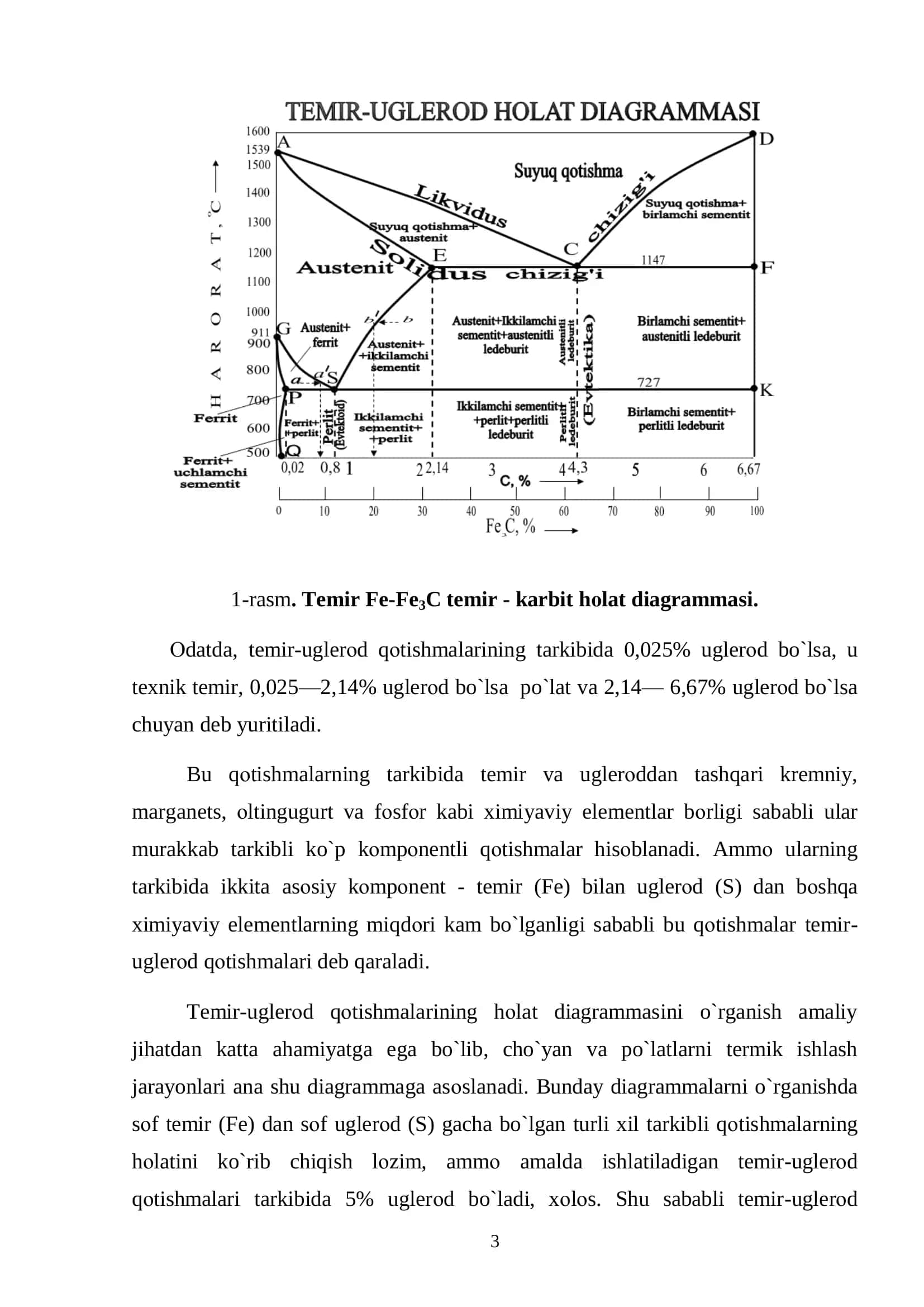TEMIR-UGLEROD (Fe+Fe3C) HОLAT DIAGRAMMASI 3