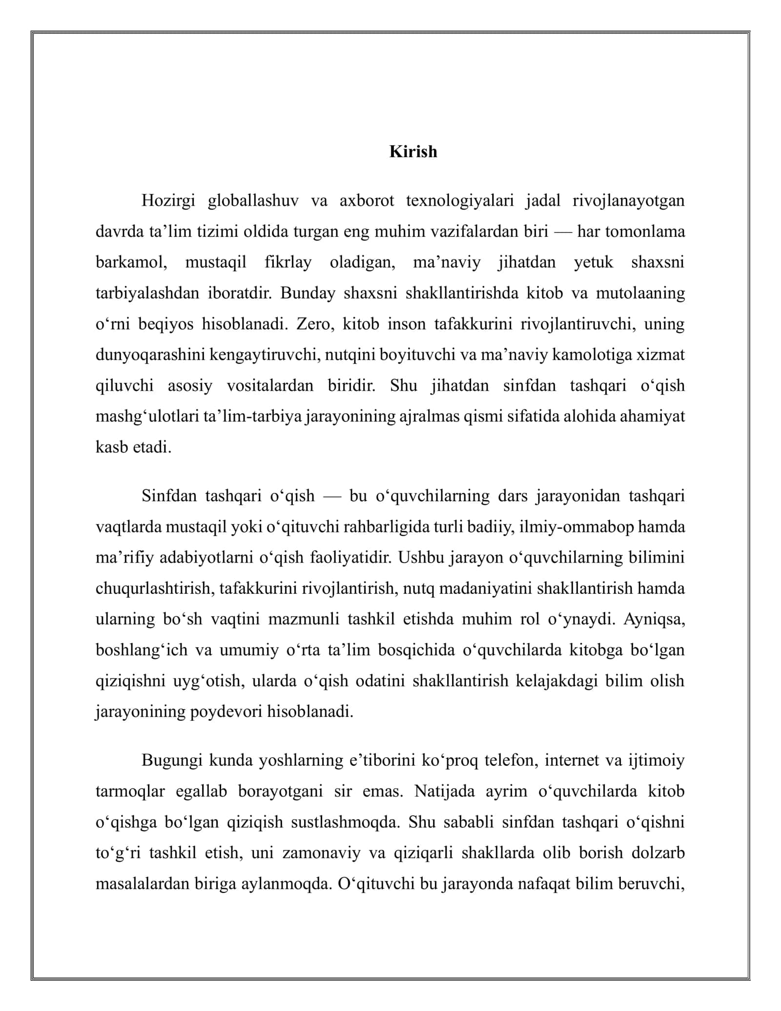 Sinfdan tashqari o’qish va uni tashkil etish 3