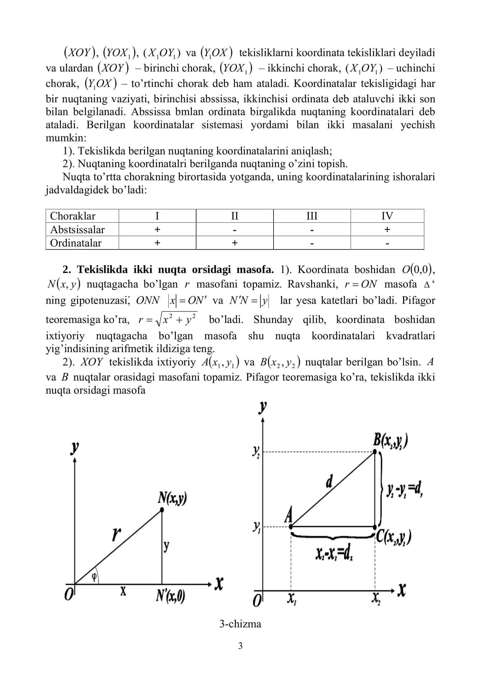 Oliy matematika: Dekart koordinatalar sistemasi, masofa va uchburchak yuzi (PDF) 3