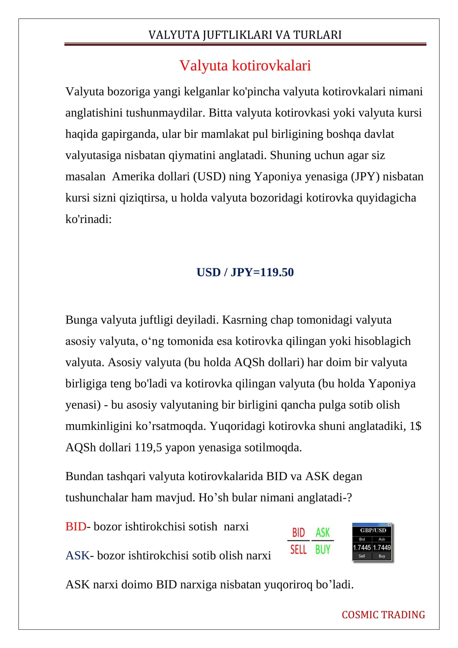 VALYUTA JUFTLIKLARI VA TURLARI 3