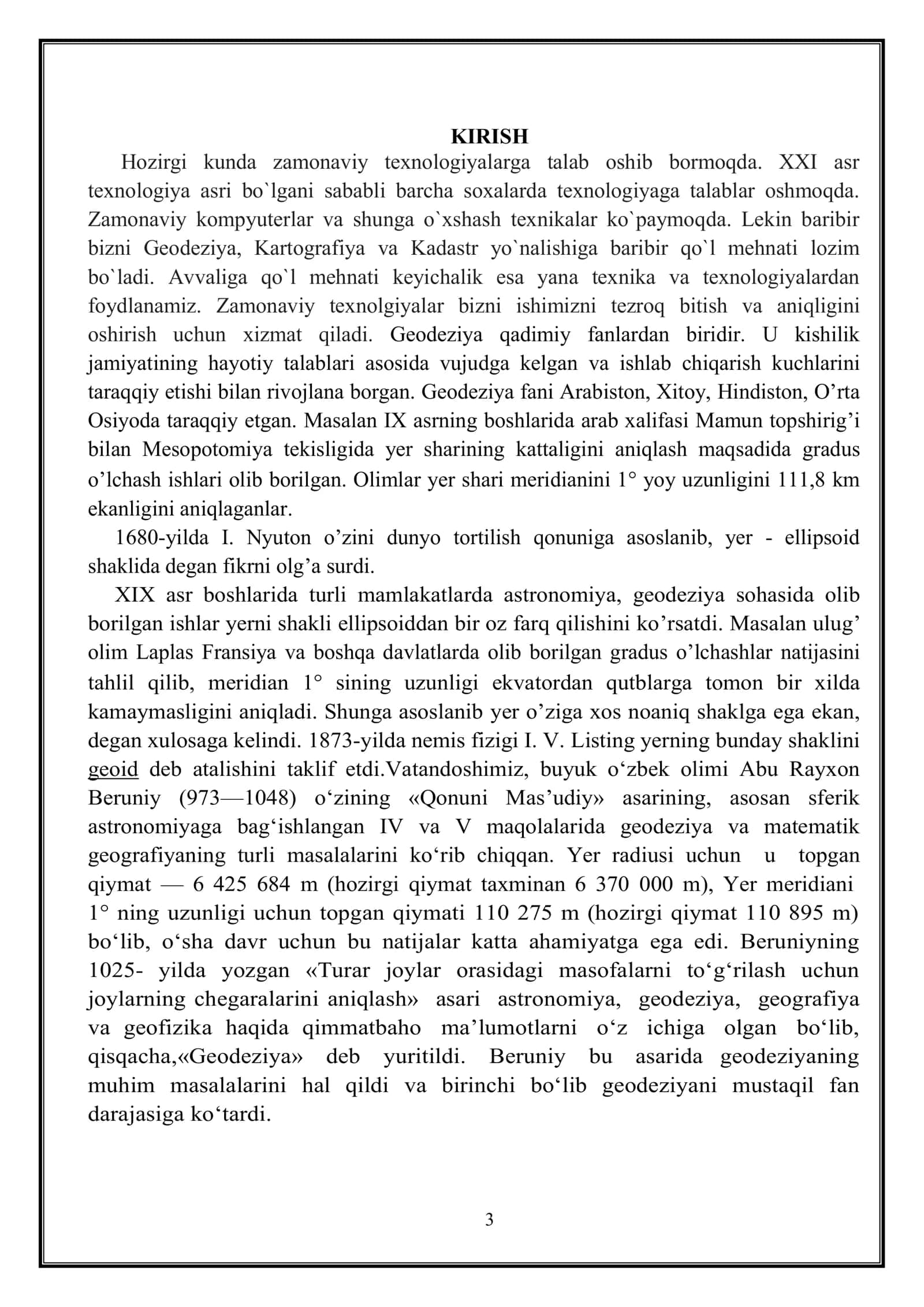 KURS ISHI: Yirik masshtabli plan olish usullari va geodezik plan olish tarmoqlari 3