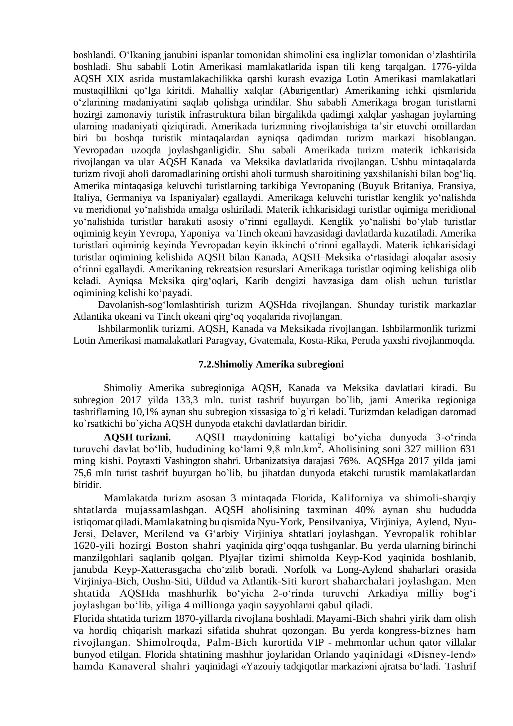 Amerika mamlakatlarida xalqaro turizm geografiyasi 3