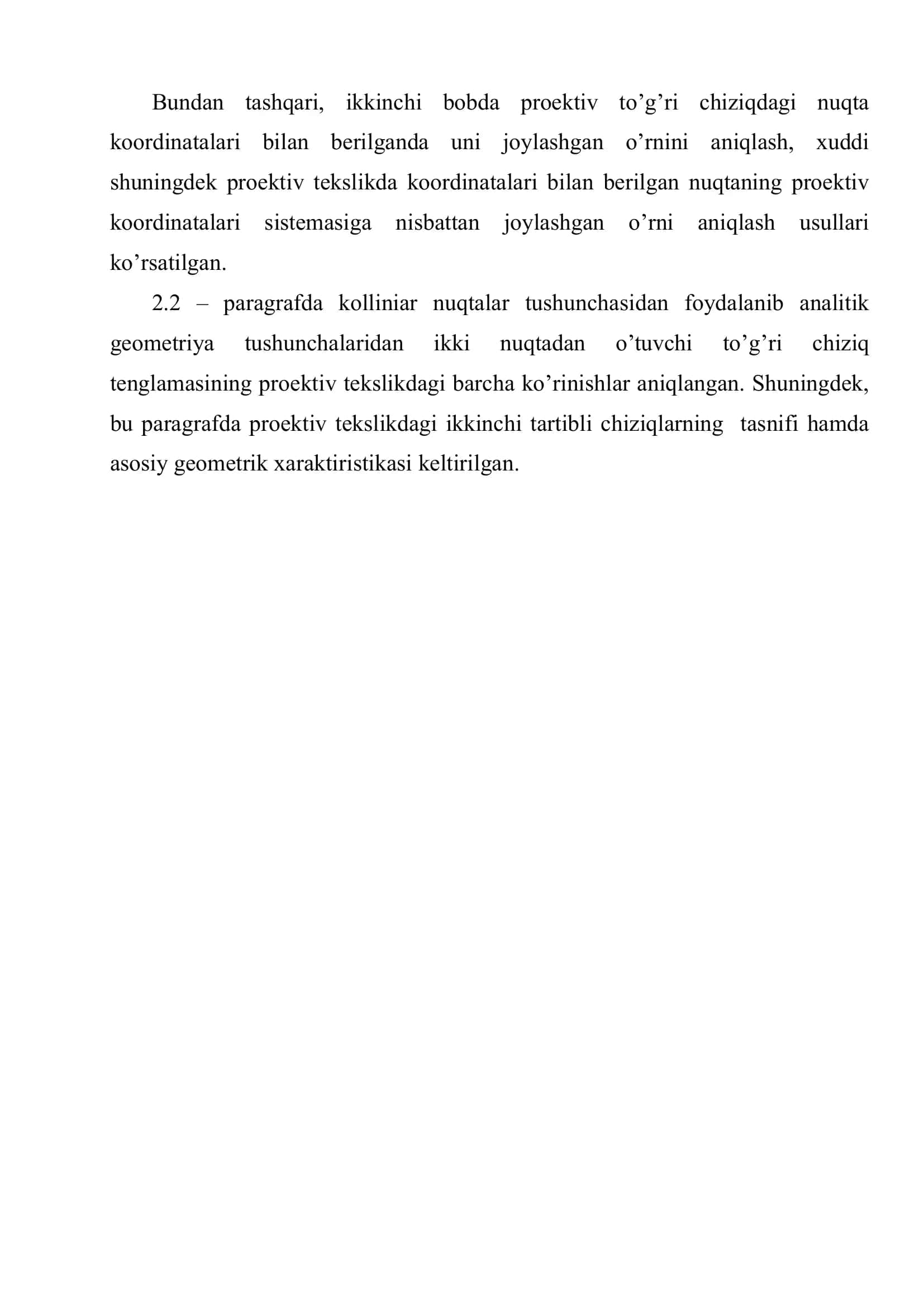 Proektiv tekislikdagi analitik geometriya tushunchalari 3