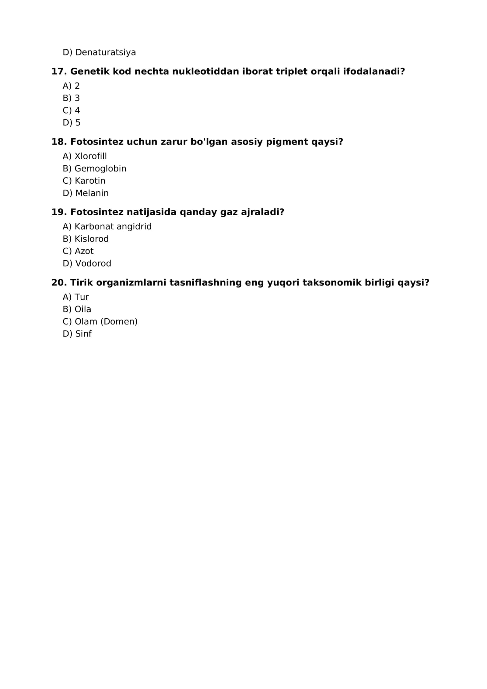 BIOLOGIYA FANIDAN TEST SAVOLLARI 3