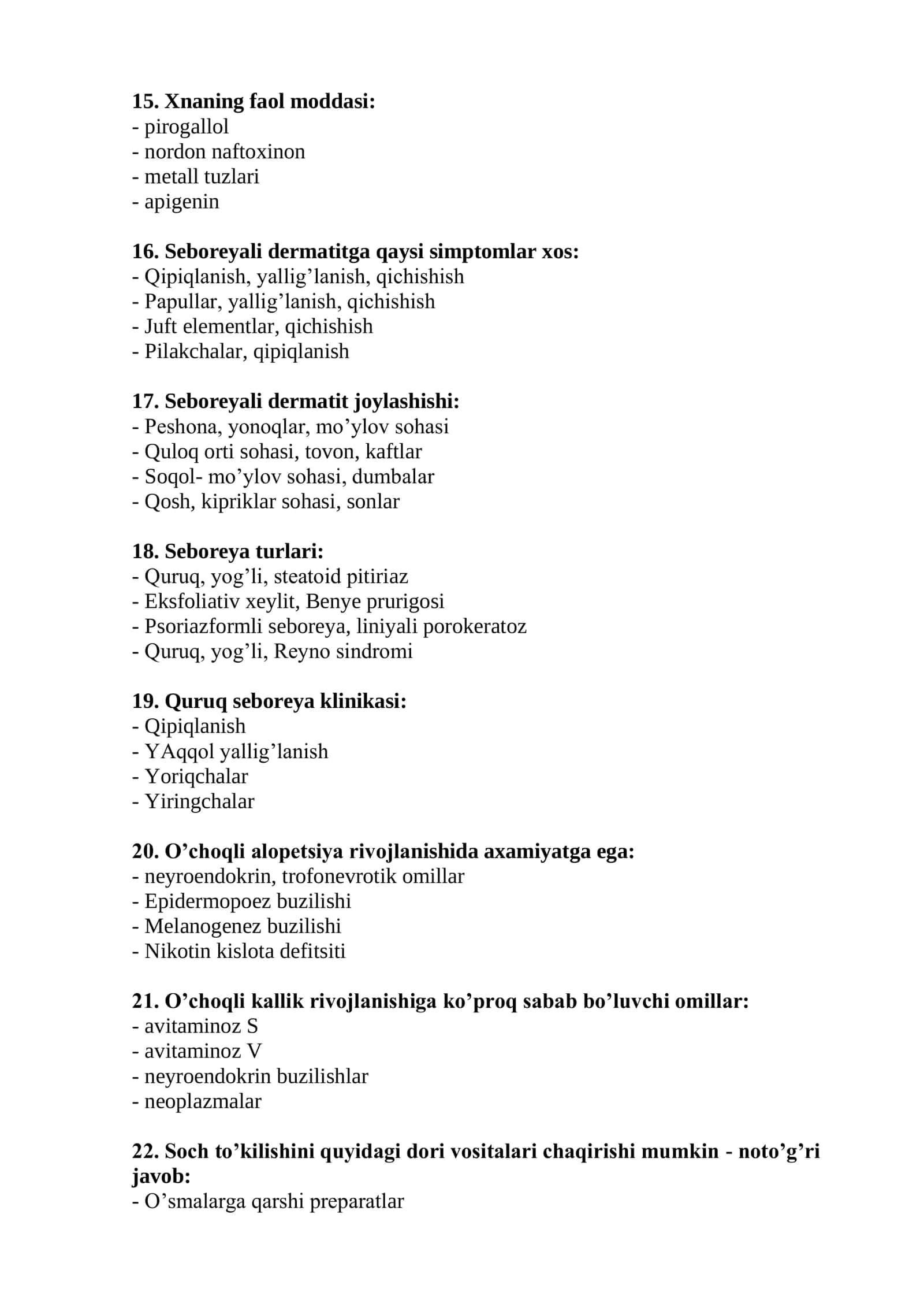 Tibbiy kosmetologiya mutaxassisligi test savollari 2026 3