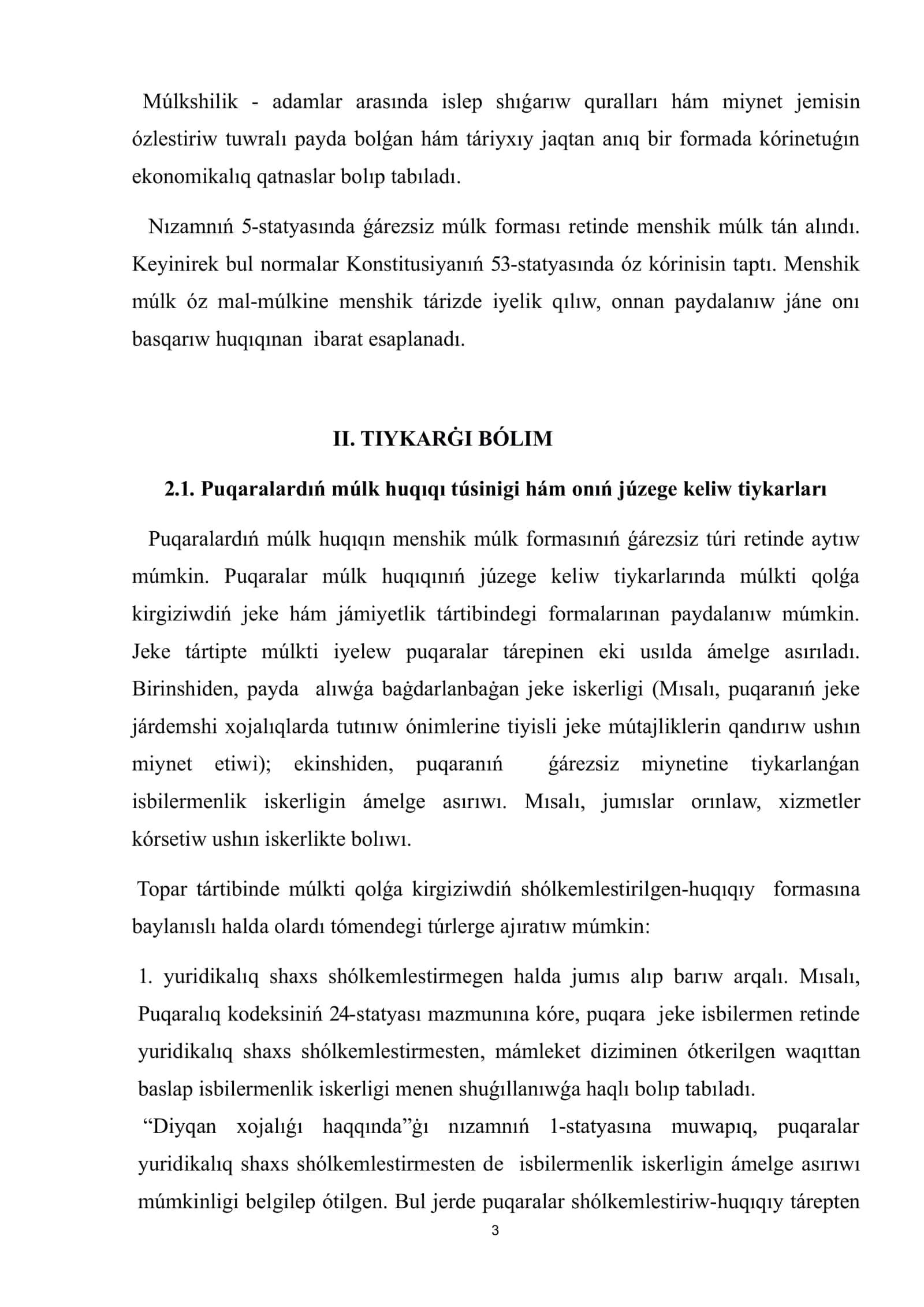 Jeke múlk huqıqı REFERAT 3