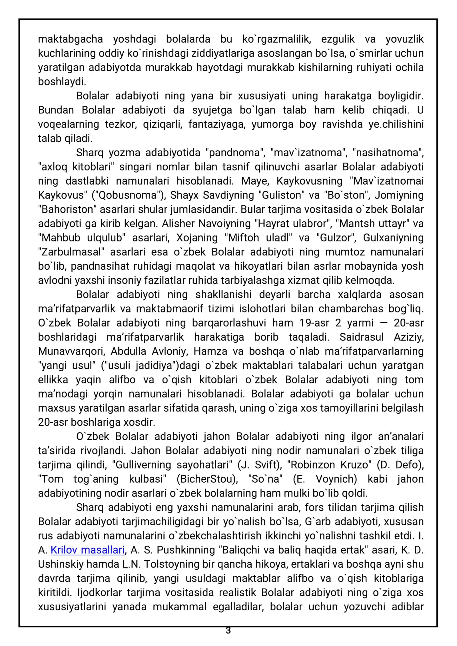 BOLALAR ADABIYOTI NAZARIYASI FANIDAN 3