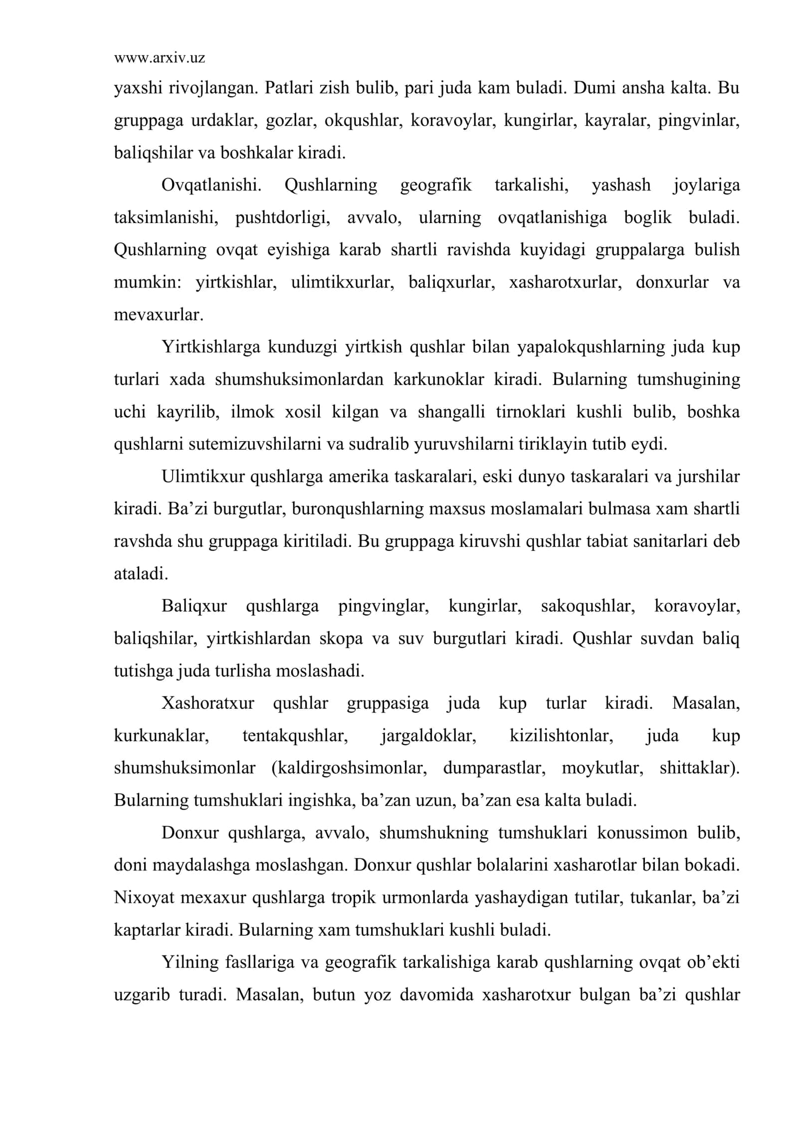Qushlarning yashash sharoiti va ekologik guruxlari 3