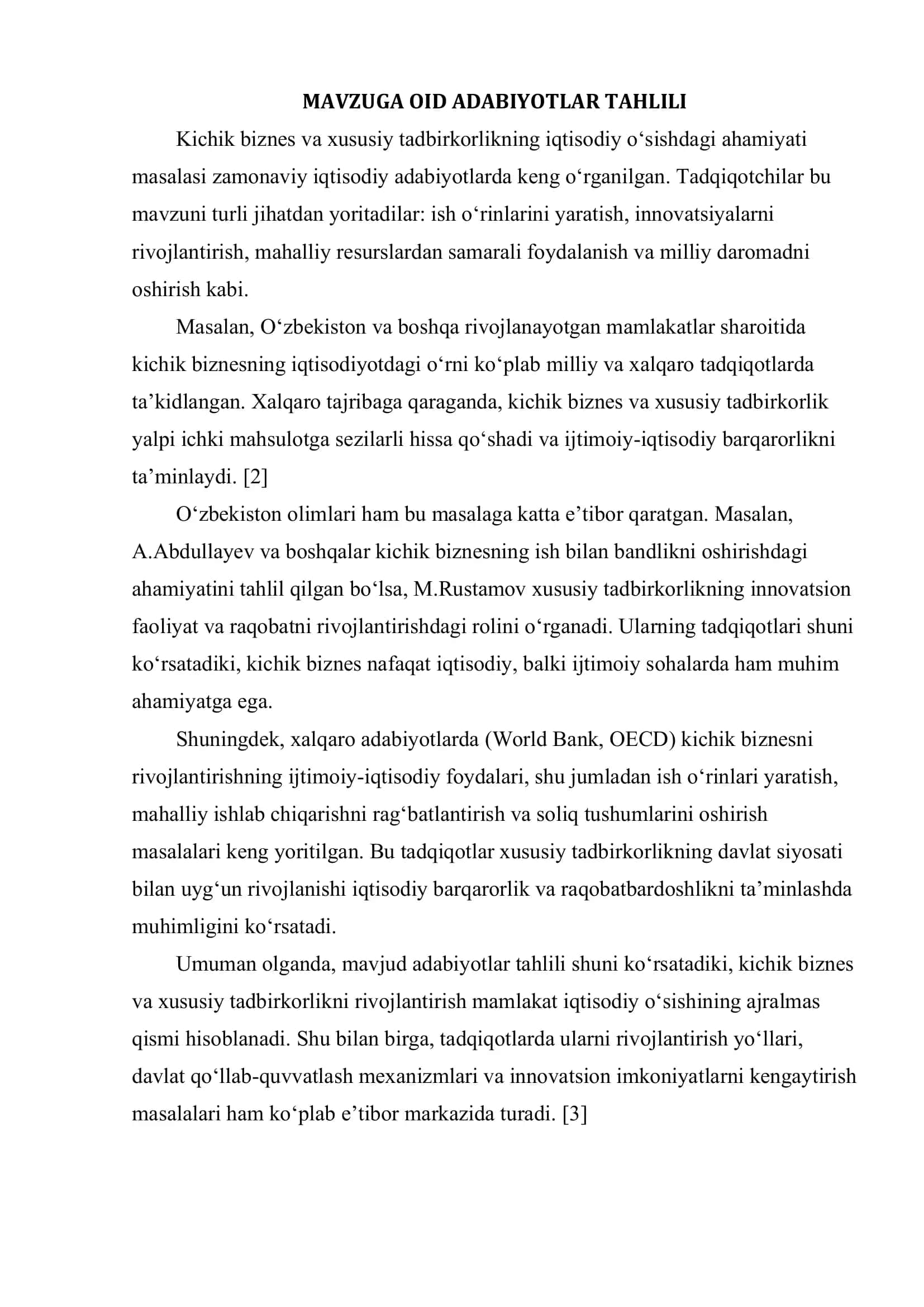 Kichik BIZNES VA XUSUSIY TADBIRKORLIKNING IQTISODIY O‘SISHDAGI AHAMIYATI 3