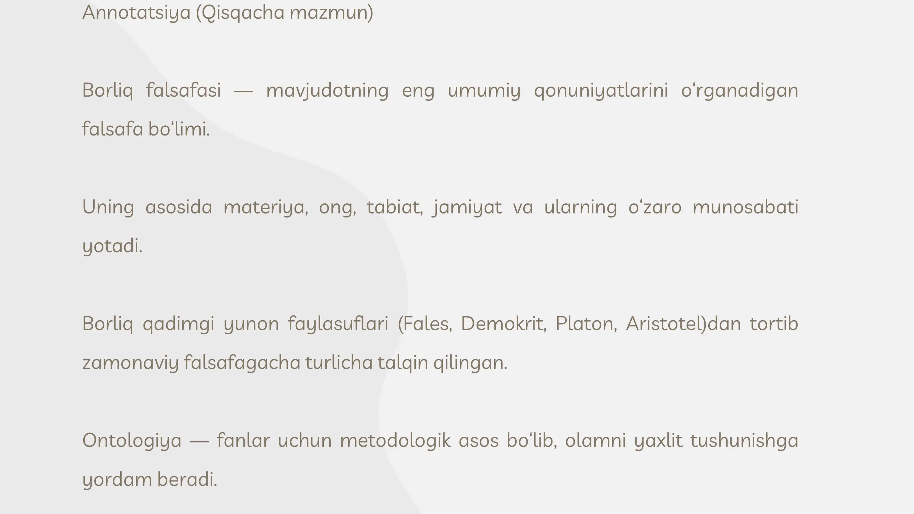 Borliq falsafasi (Ontologiya) 3