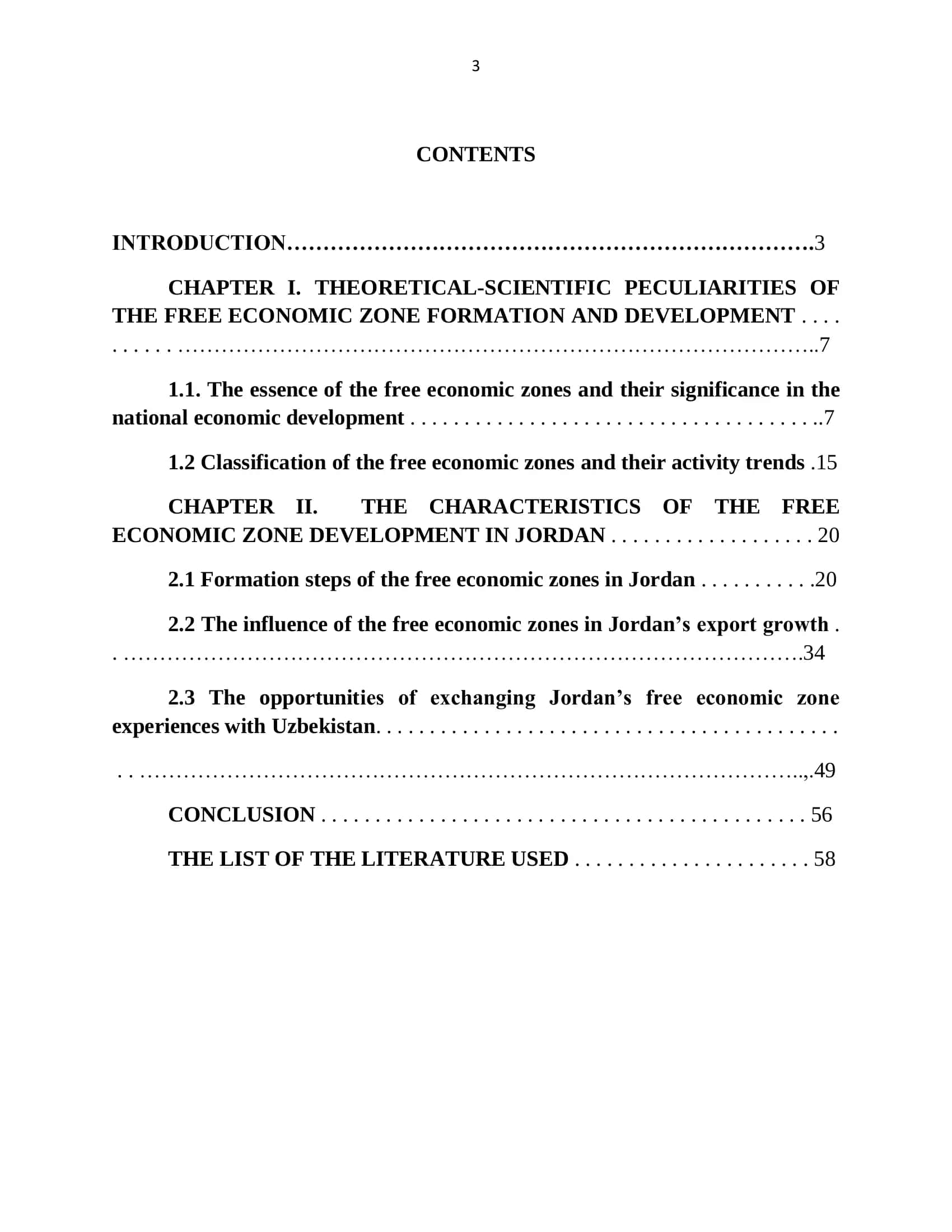 THE SITE AND THE ROLE OF THE FREE ECONOMIC ZONES IN JORDAN’S ECONOMY 3