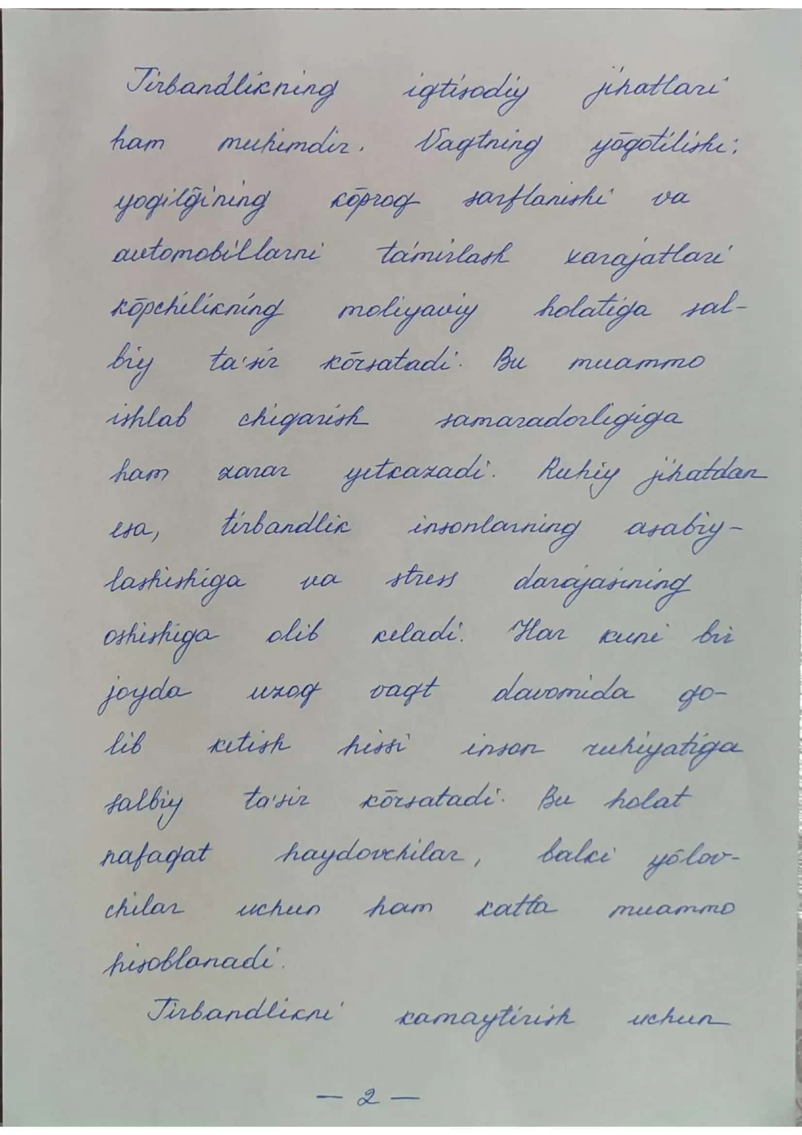 Yo'ldagi tirbandlik mavzusi asosida esse (qo'l yozma) 3