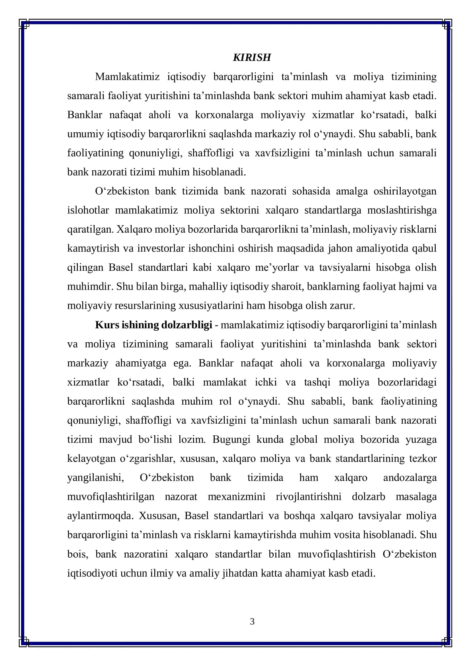 O‘zbekistonda  bank nazoratini xalqaro andozalarga muvofiqlashtirish 3