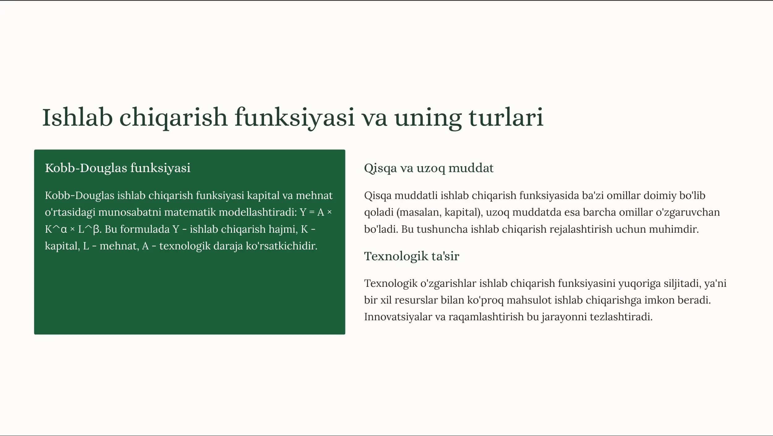 Ishlab chiqarish, bandlik va ishsizlik tushunchalari 3