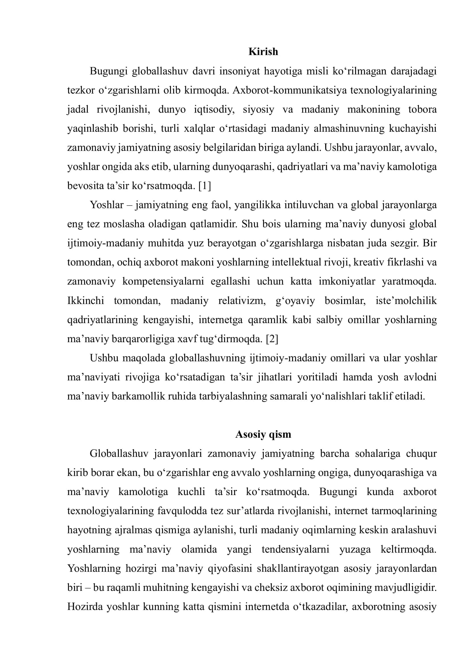 GLOBAL IJTIMOIY- MADANIY O‘ZGARISHLAR KONKETSIDA YOSHLAR MA’NAVIYATI 3