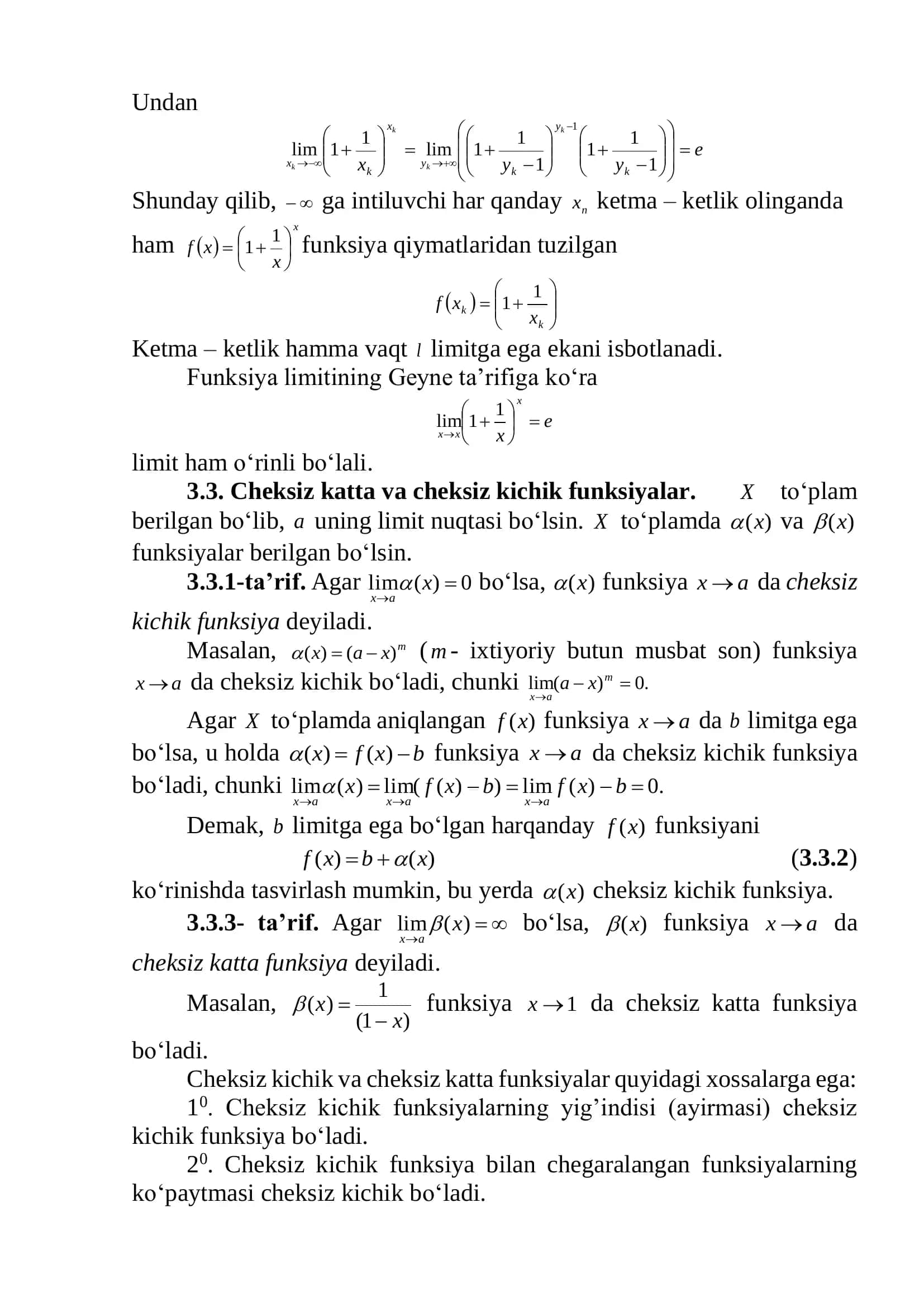 VA 2-AJOYIB LIMITLAR. EKVIVALENT CHEKSIZ KICHIK FUNKSIYALAR 3