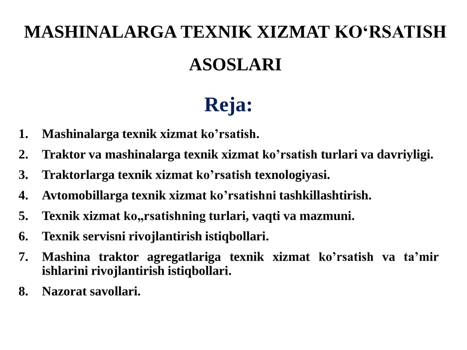 MASHINALARGA TEXNIK XIZMAT KOʻRSATISH ASOSLARI 3
