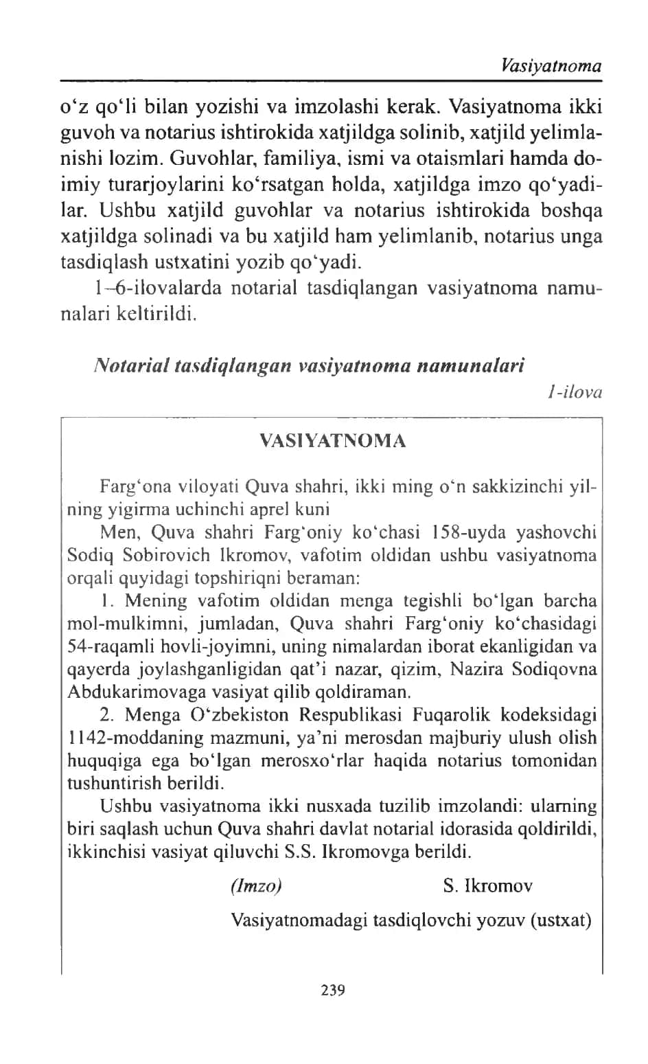 Vasiyatnoma yozish qoidalari va namunalar to'liq 3