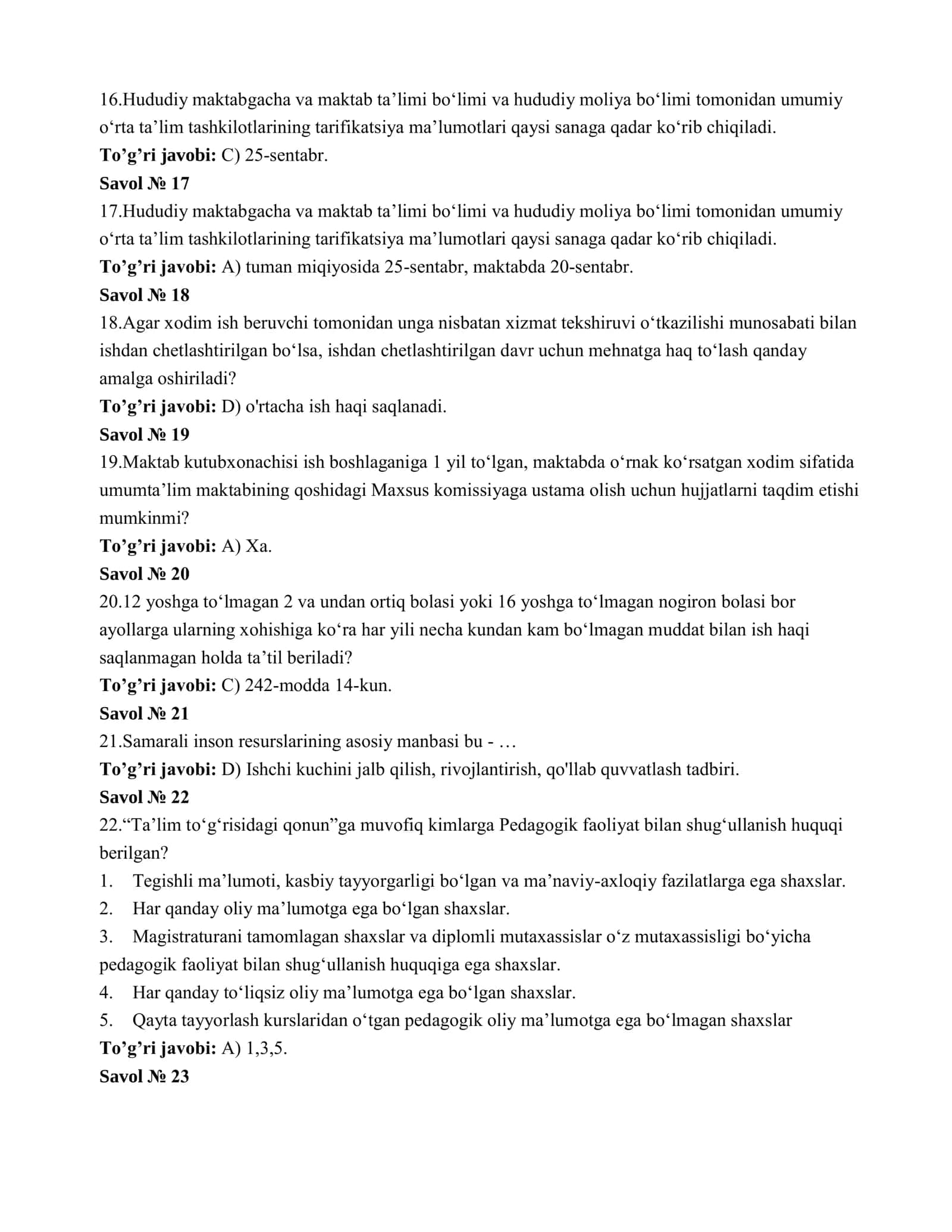 1-Тestlar menejerlik (Javoblari bilan) 3