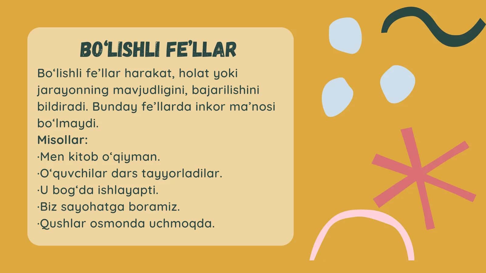 Bo'lishli va bo'lishsiz fe'llar 3