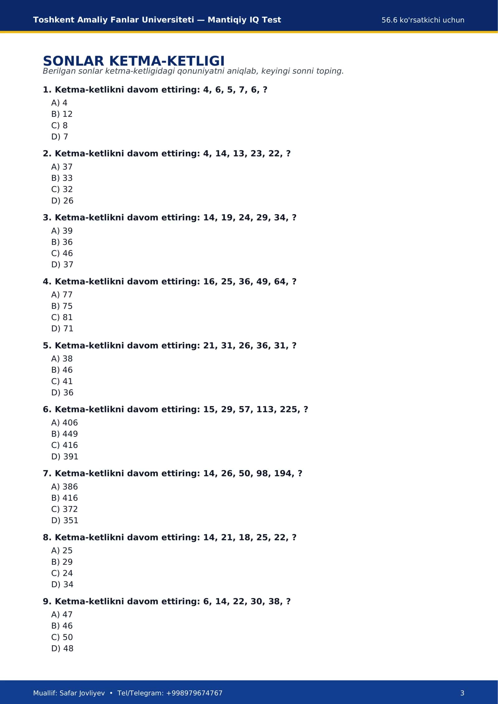 MANTIQQIY IQ TEST 3