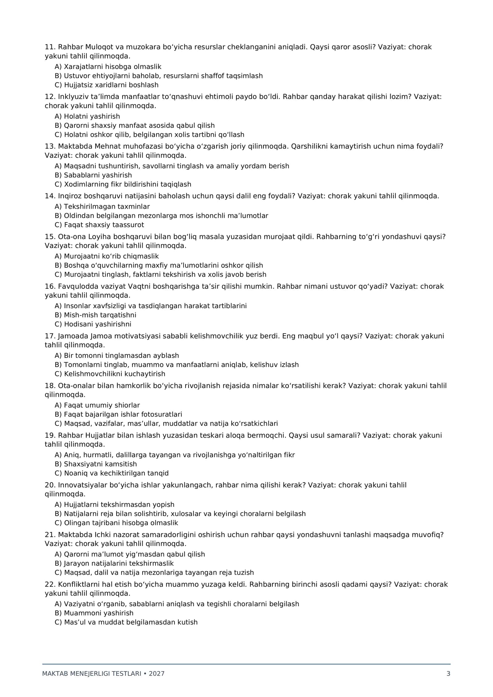 MAKTAB MENEJERLIGI UCHUN 500 TA TEST 3