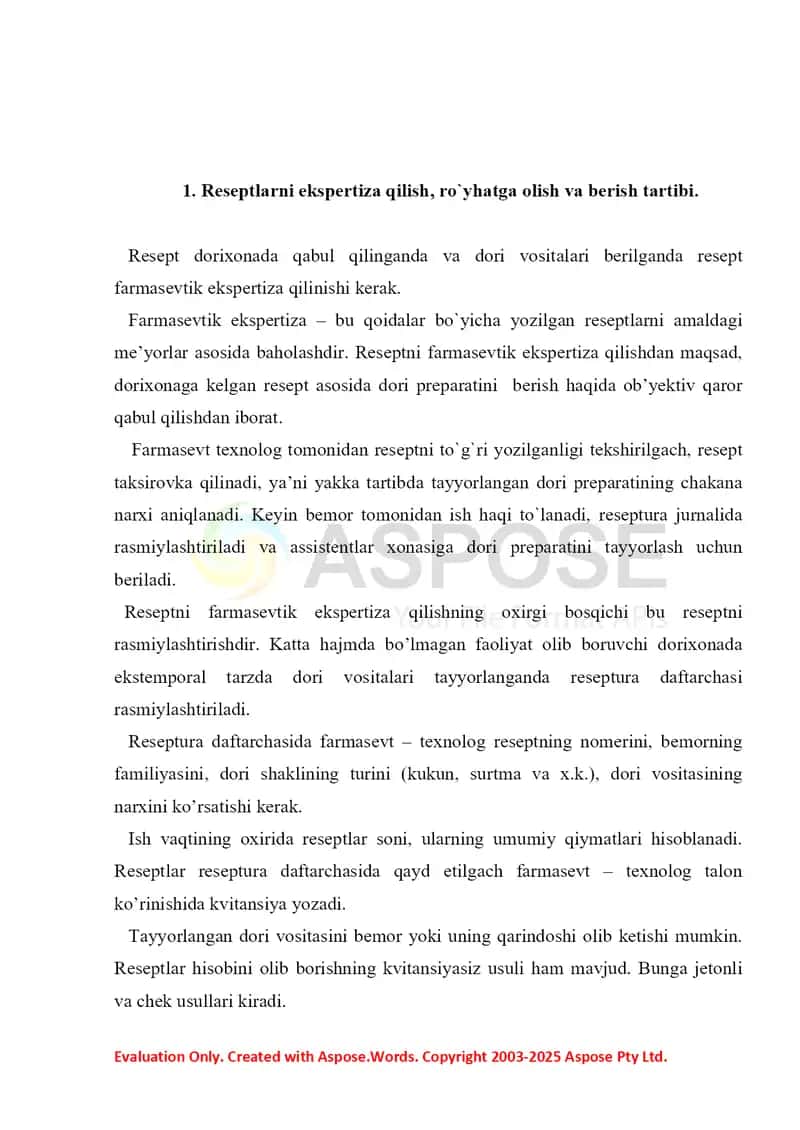 8. Retseptlarni ekspertiza qilish. Referat 9 bet. 3