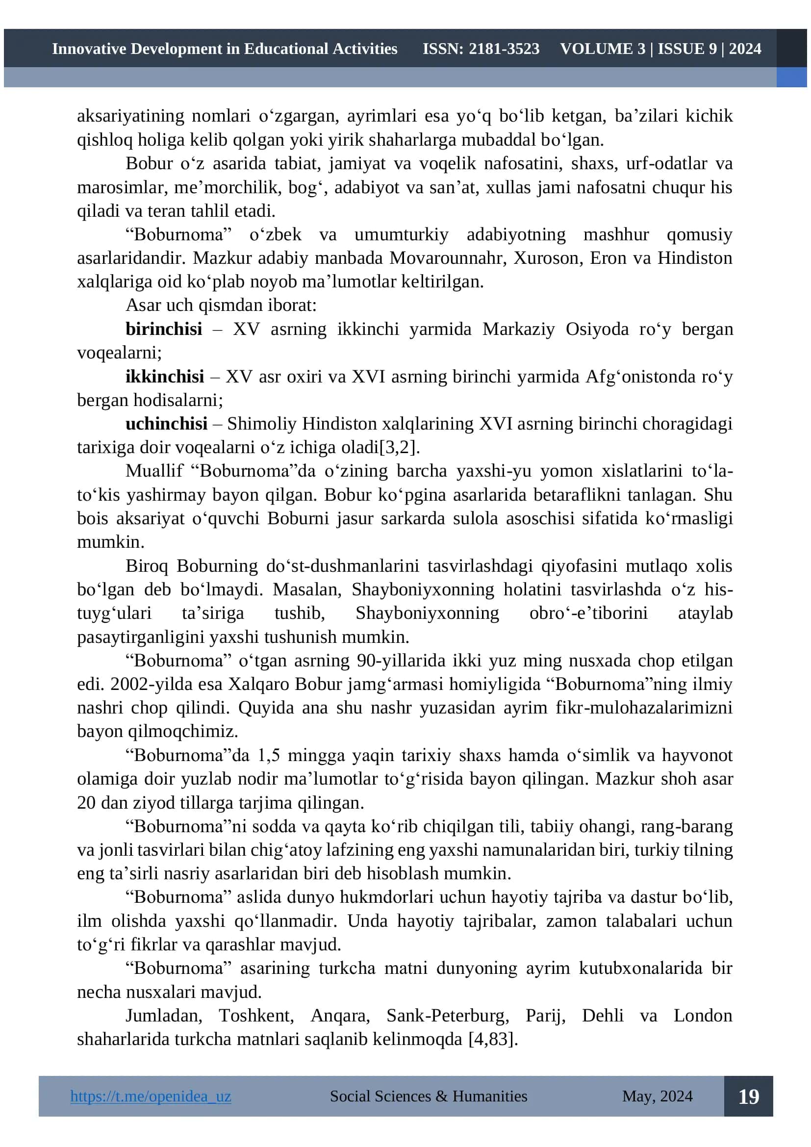 "BOBURNOMA" ASARI VA UNING BUGUNGI KUNDAGI AHAMIYATI 3