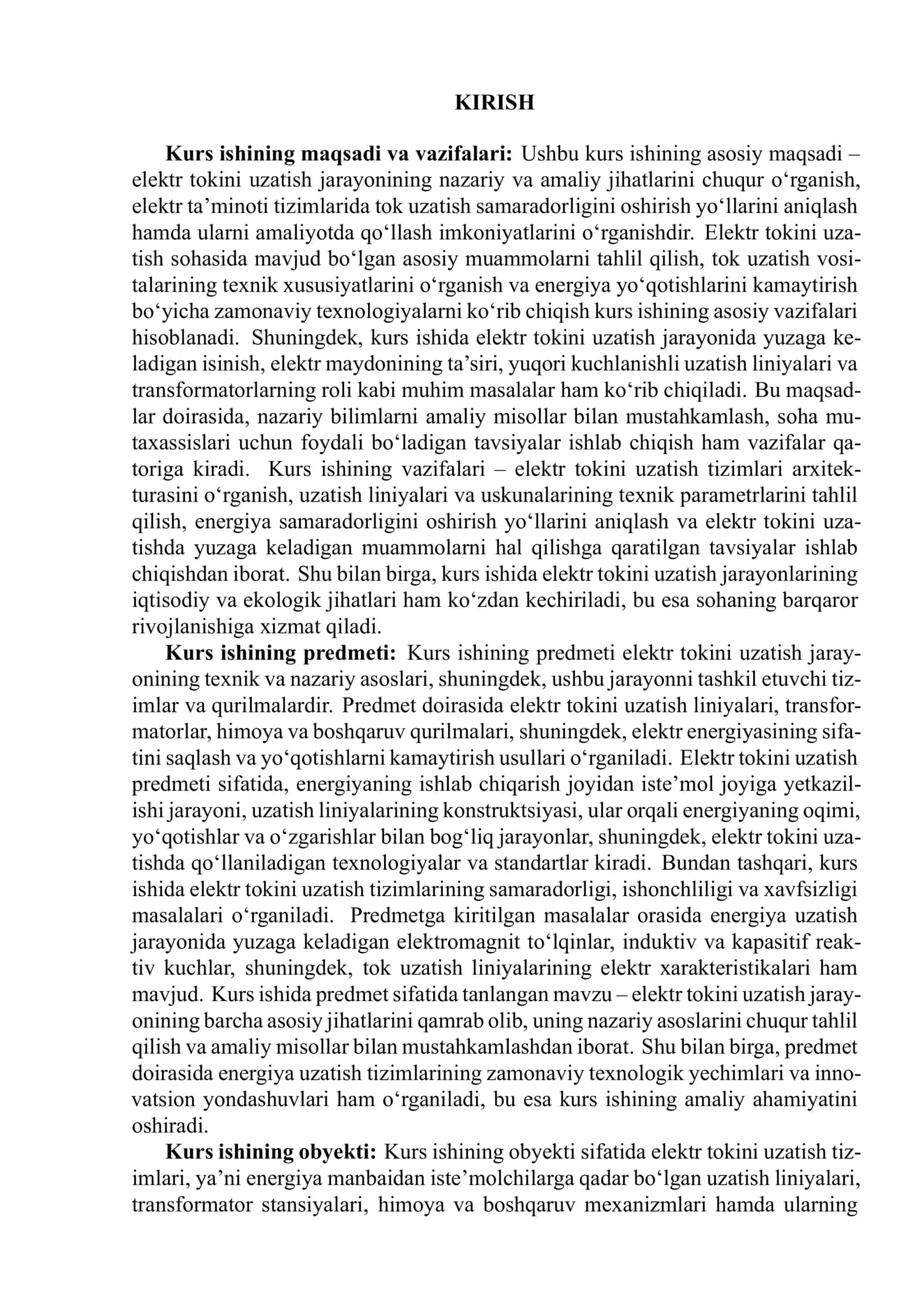 Elektr tokini uzatish kurs ishi 3