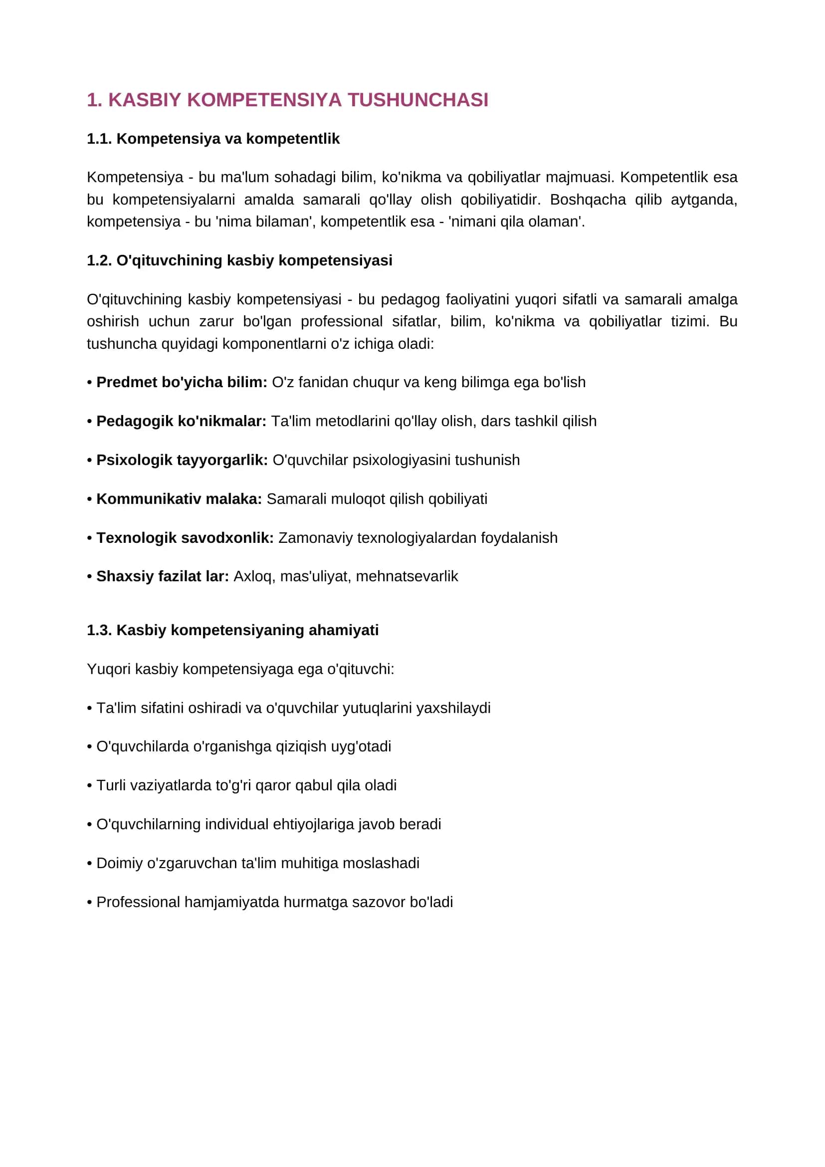O'qituvchining kasbiy kompetensiyasi (15 bet, 24 KB) 3