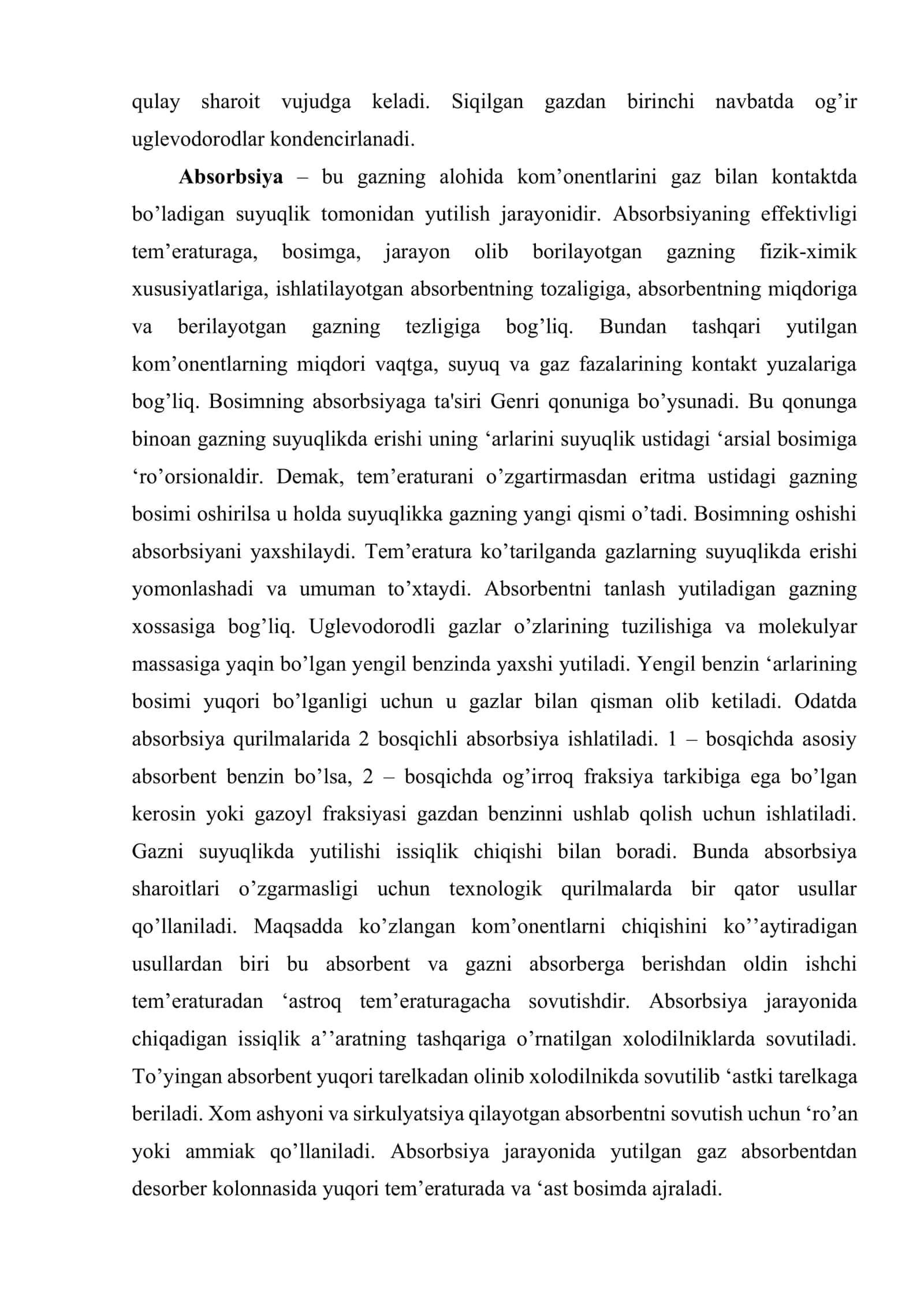 Gazni individual komponentlarini ajratib olish 3